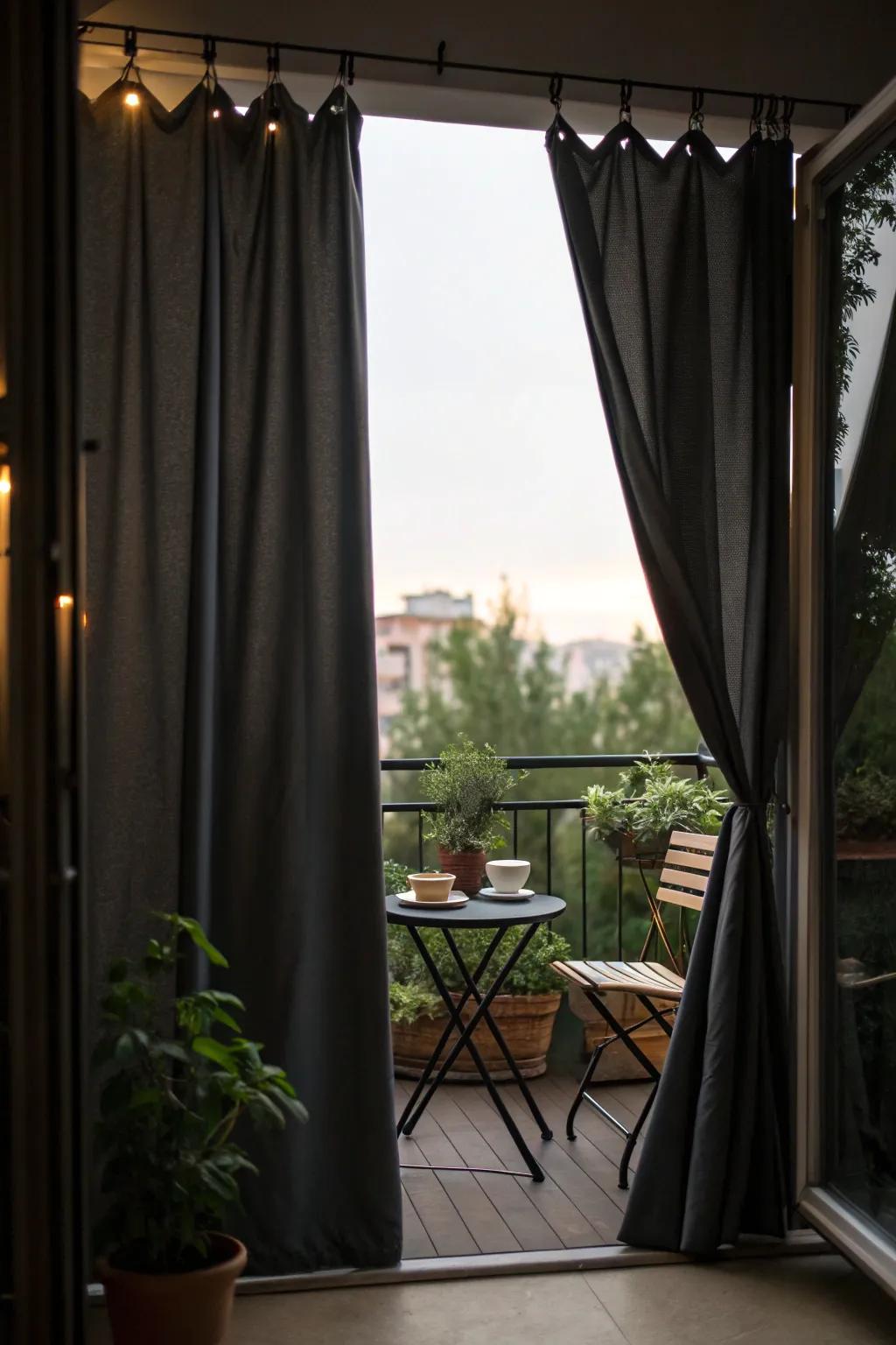 Blackout curtains provide the ultimate privacy and sun protection.