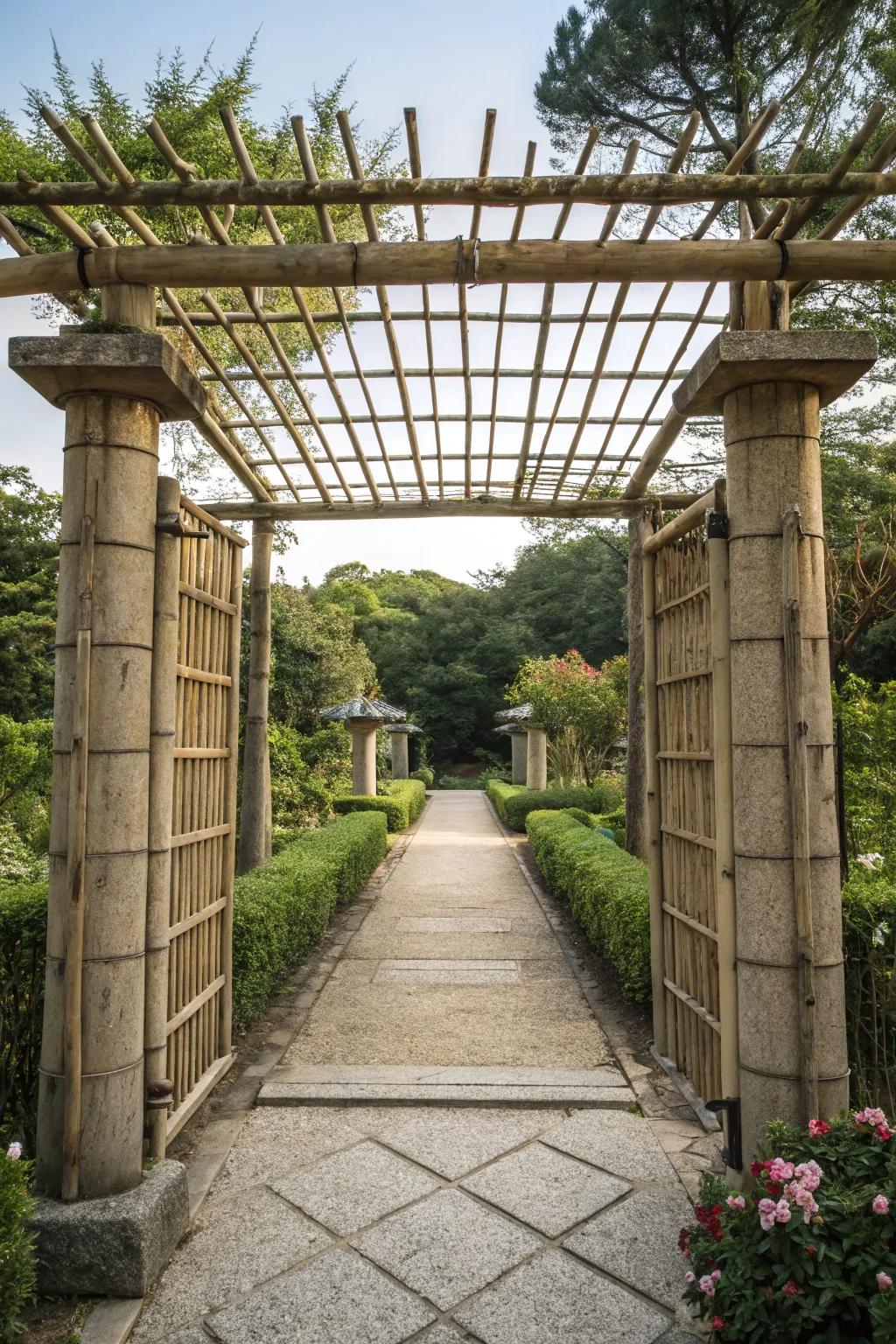A harmonious blend of bamboo and stone in garden design.