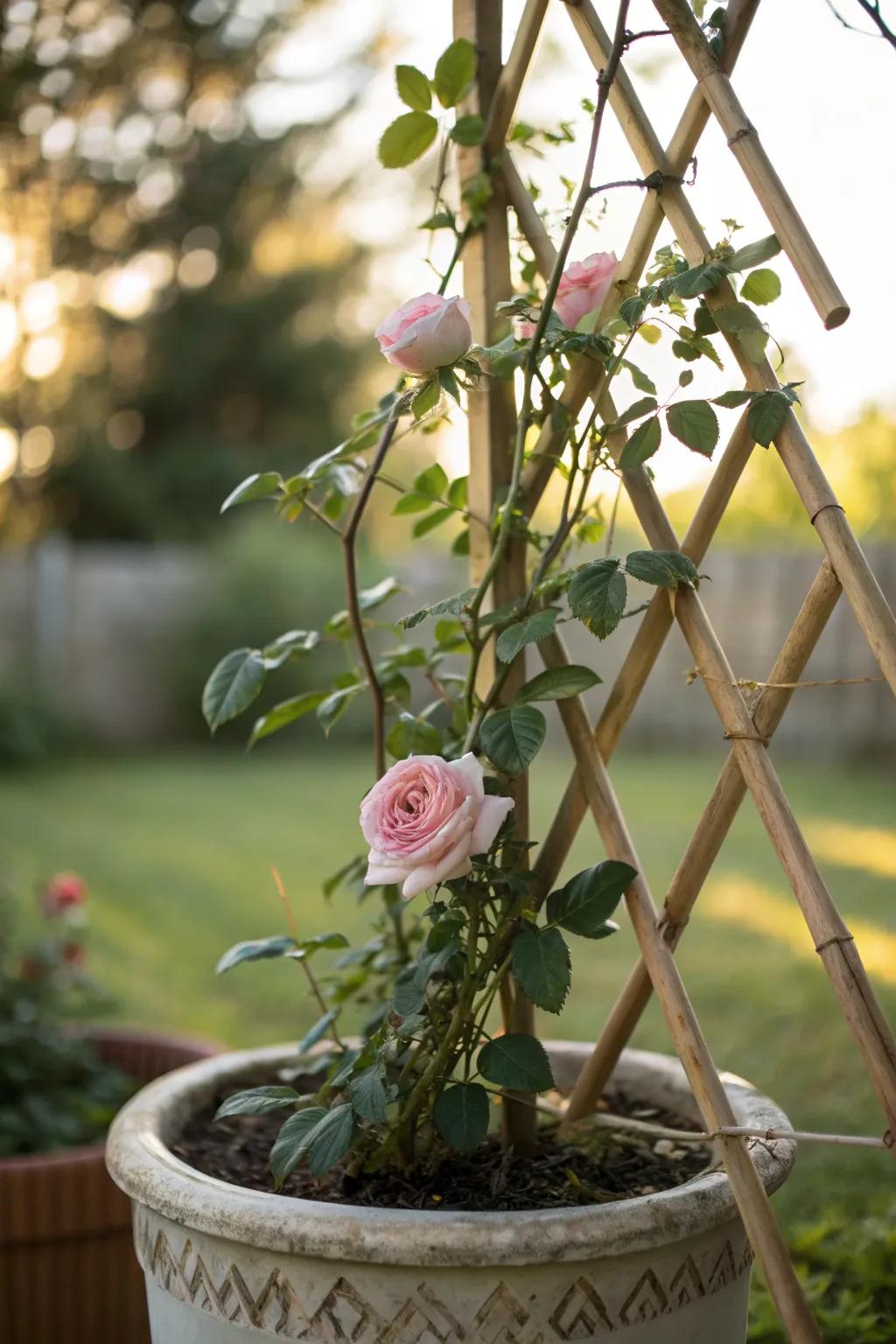 Enhance your potted plants with a bamboo trellis.