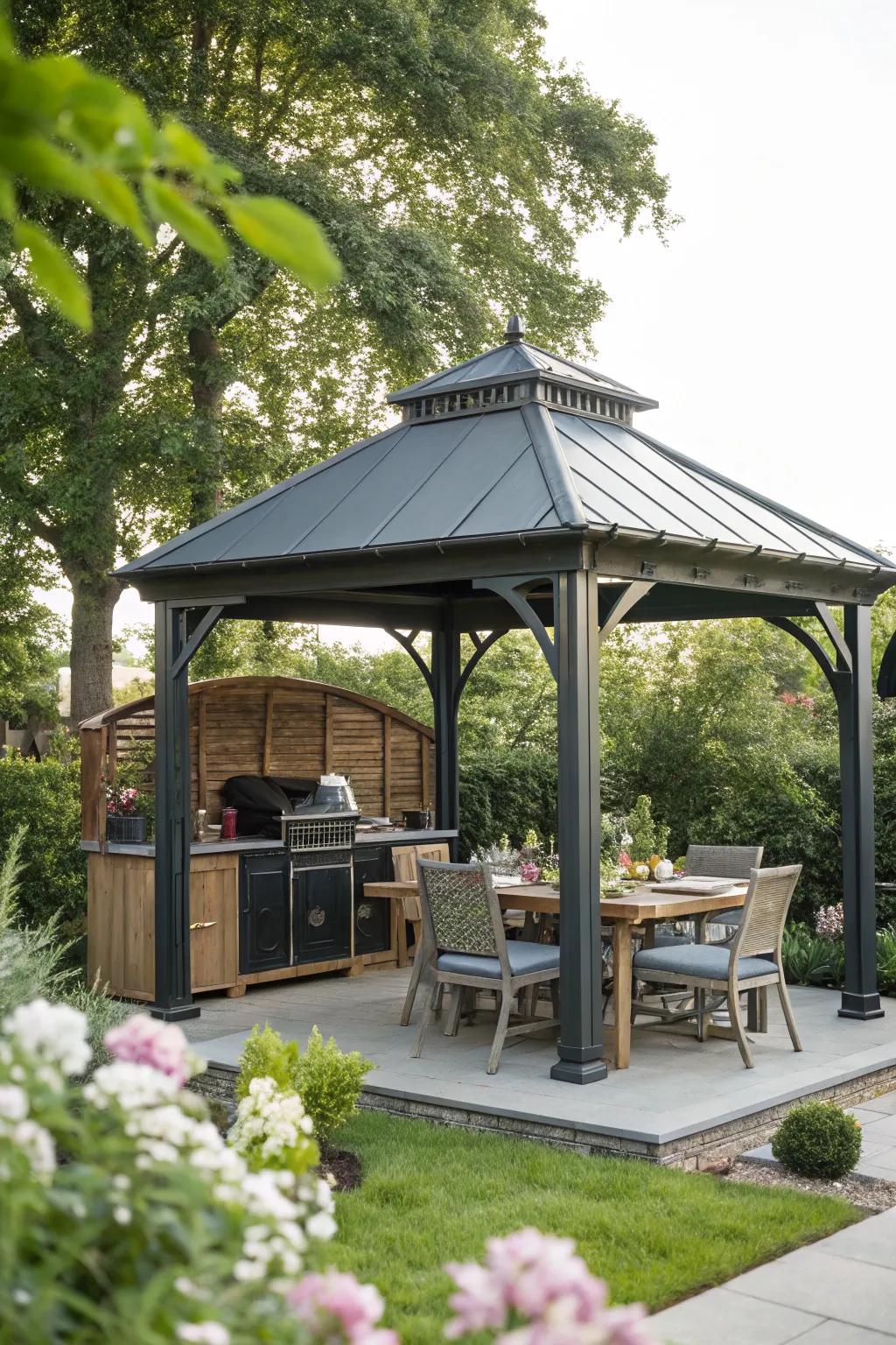 Create a chic BBQ space with a modern gazebo.