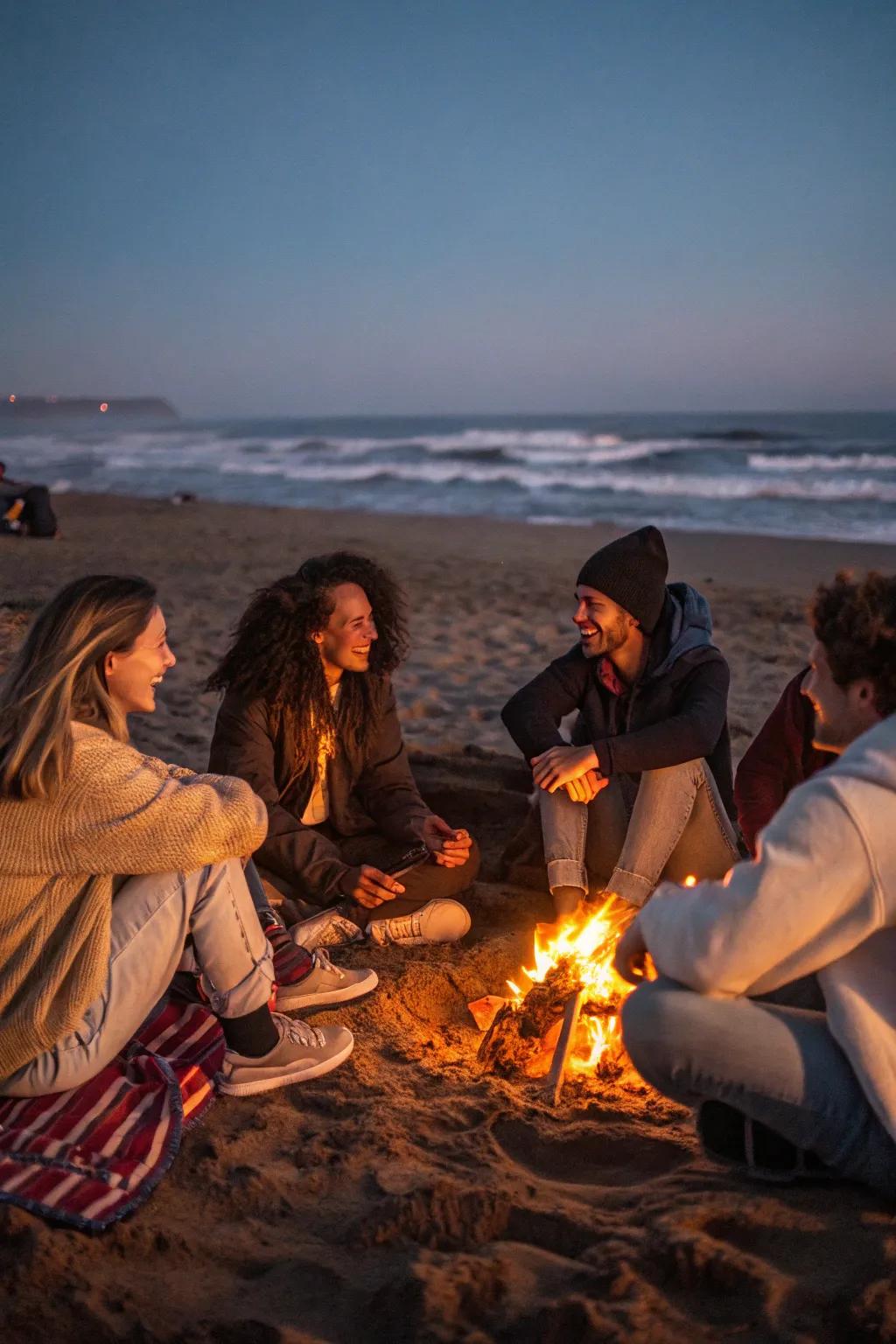 Friends gathered around a bonfire creating unforgettable memories.
