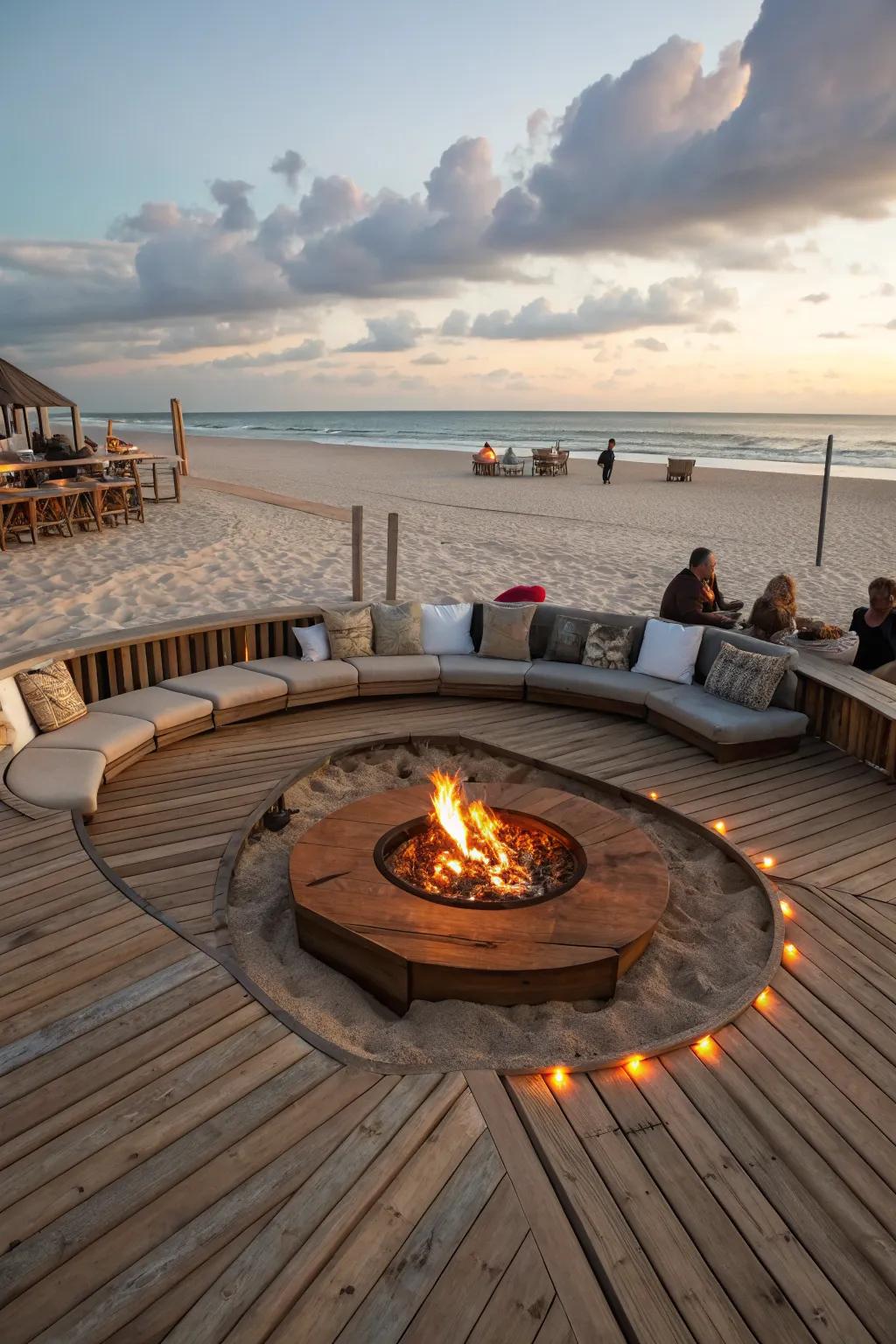 Gather around the warmth of a fire pit on a cool beach evening.