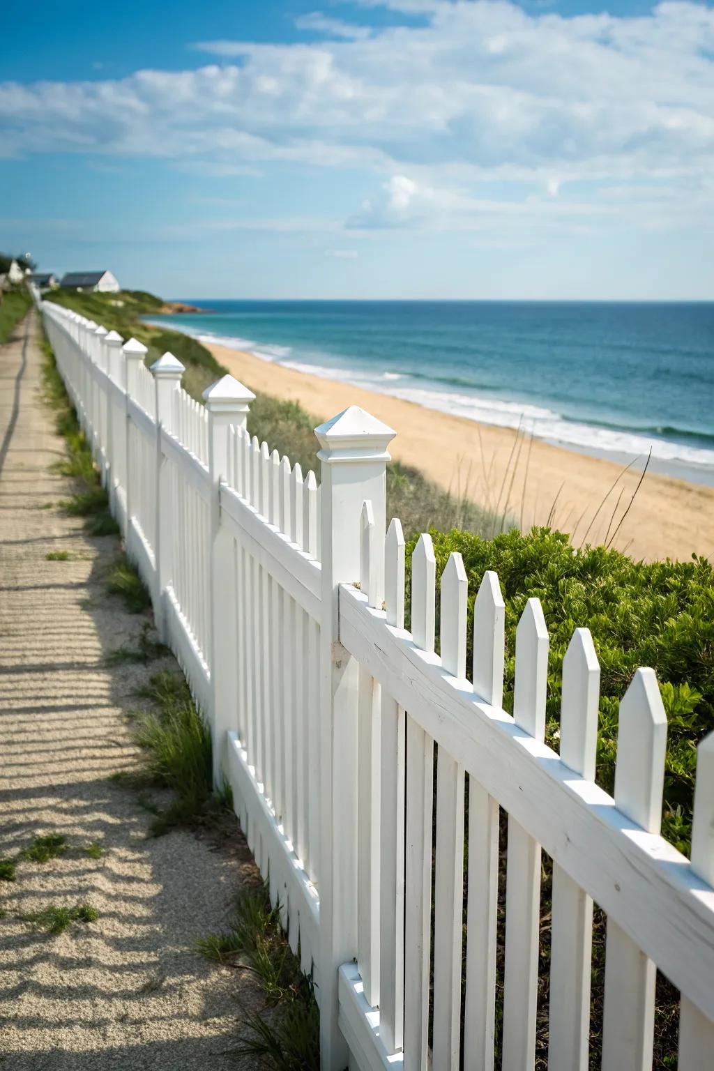 A classic white picket fence is the epitome of coastal allure.