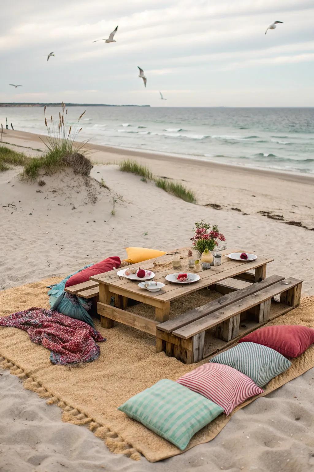A low table keeps your picnic chic and organized.