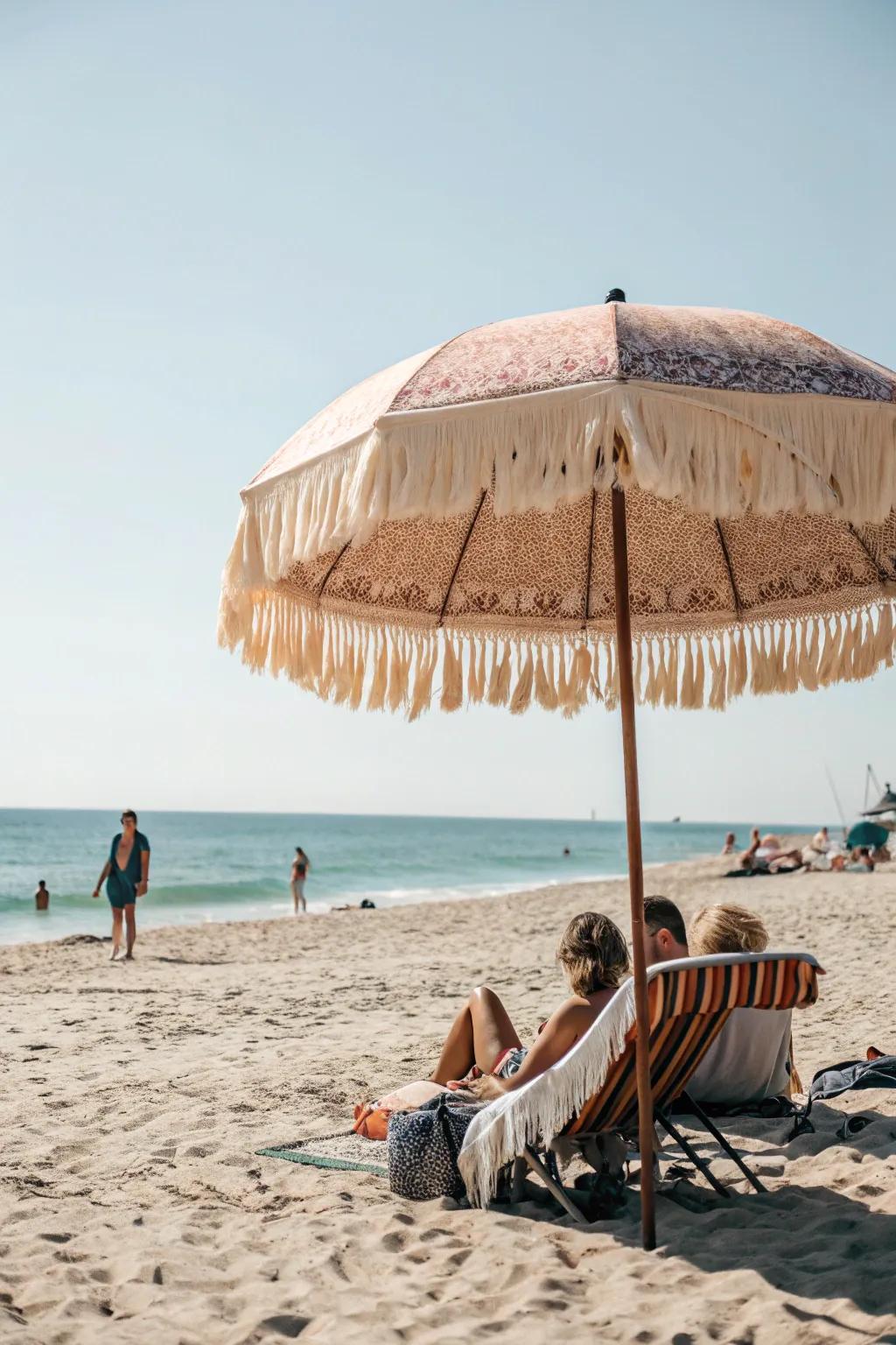 Fringed umbrellas add a bohemian flair to your beach day.