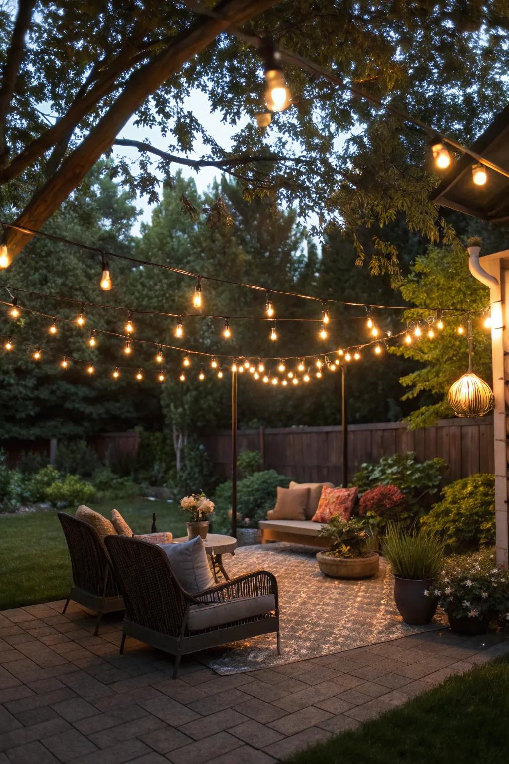 String lights transform your backyard into a magical retreat.