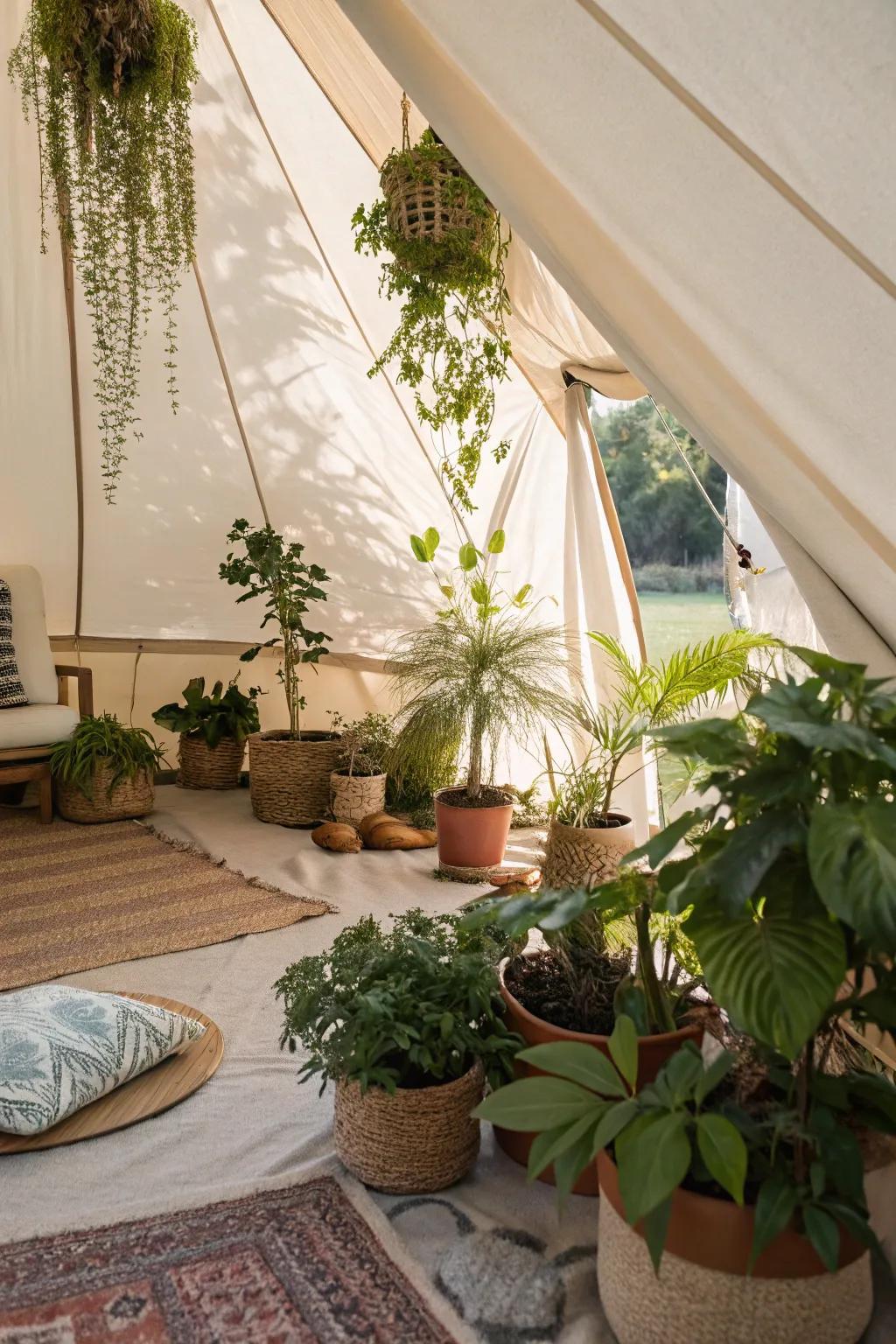 Plants bring a refreshing natural touch to your tent.