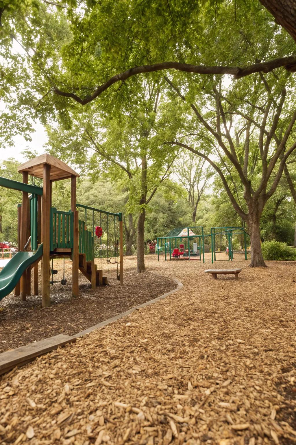 Wood chips offer a natural, cost-effective playground surface.