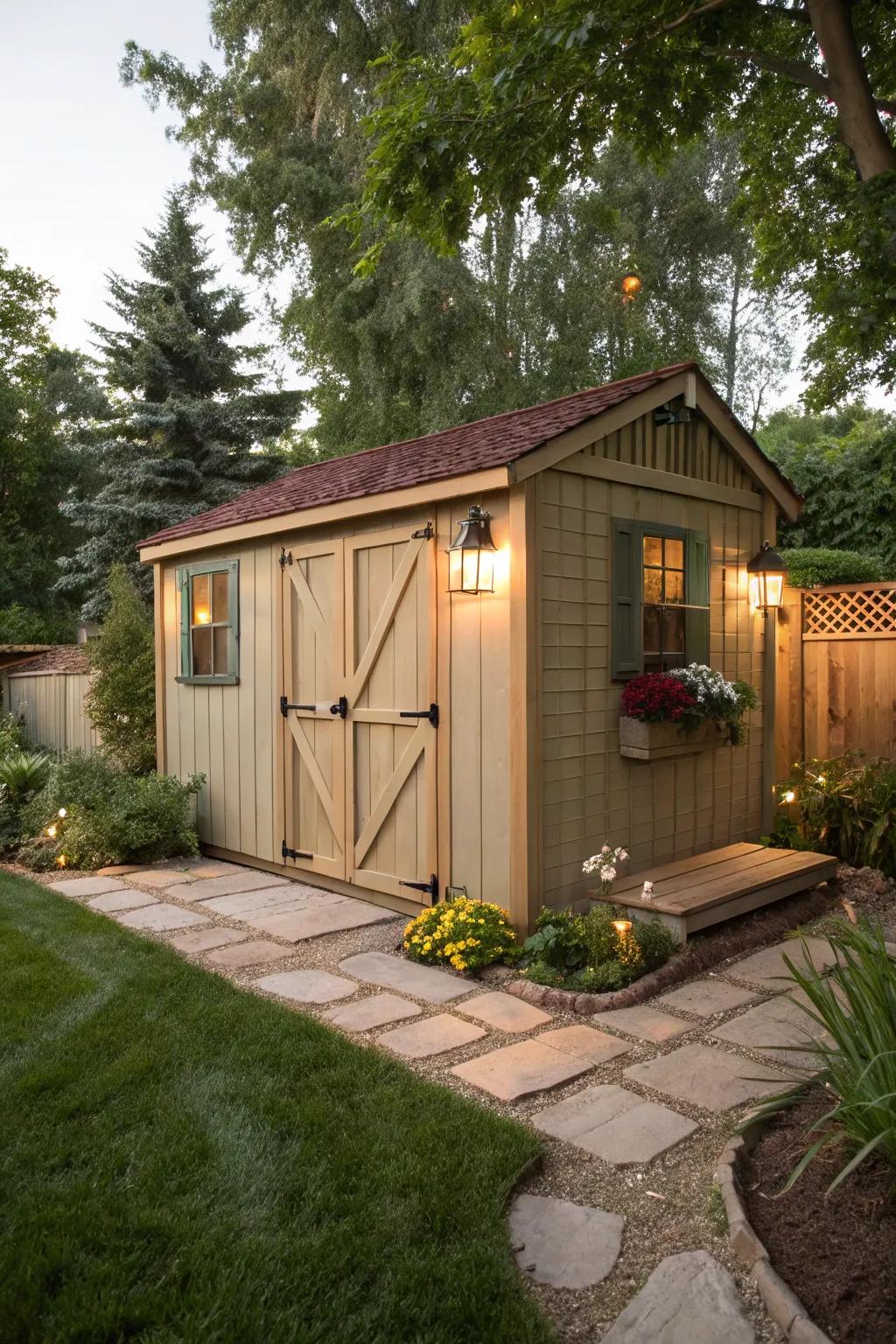 Bayberry stain brings a touch of earthy elegance to any garden shed.
