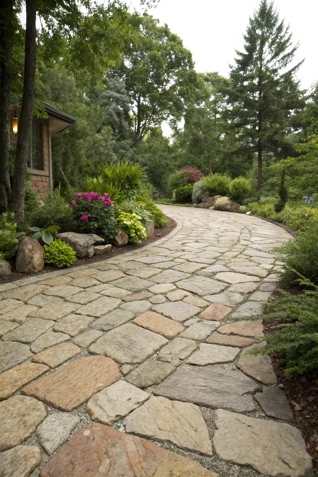 A driveway showcasing the timeless elegance of natural stone paving