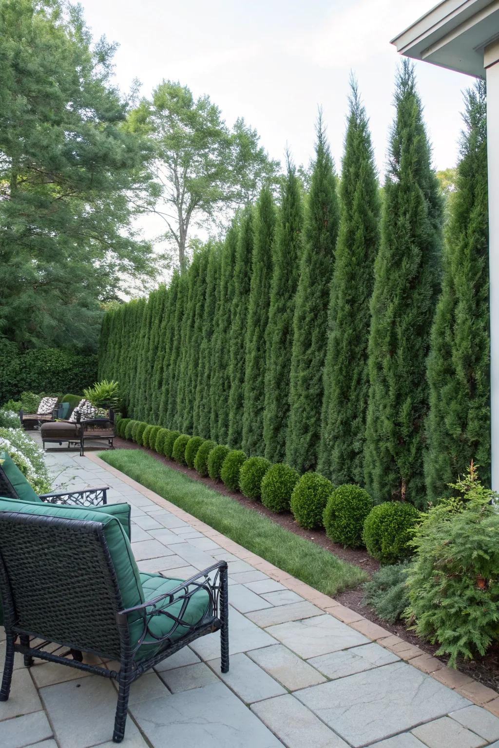 Enjoy your privacy with a natural Blue Point Juniper screen.