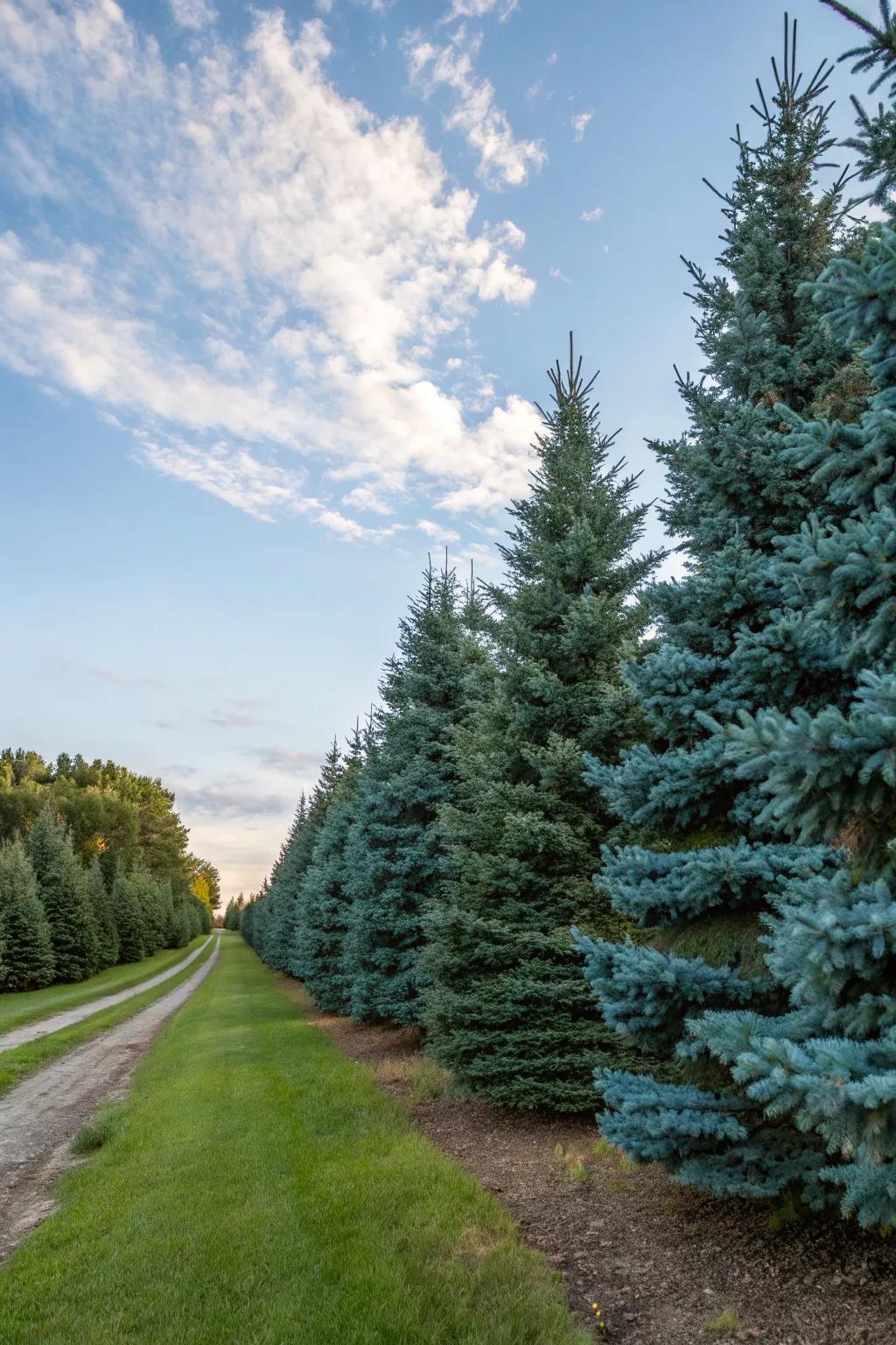 A natural border of blue spruce trees offers privacy and elegance.