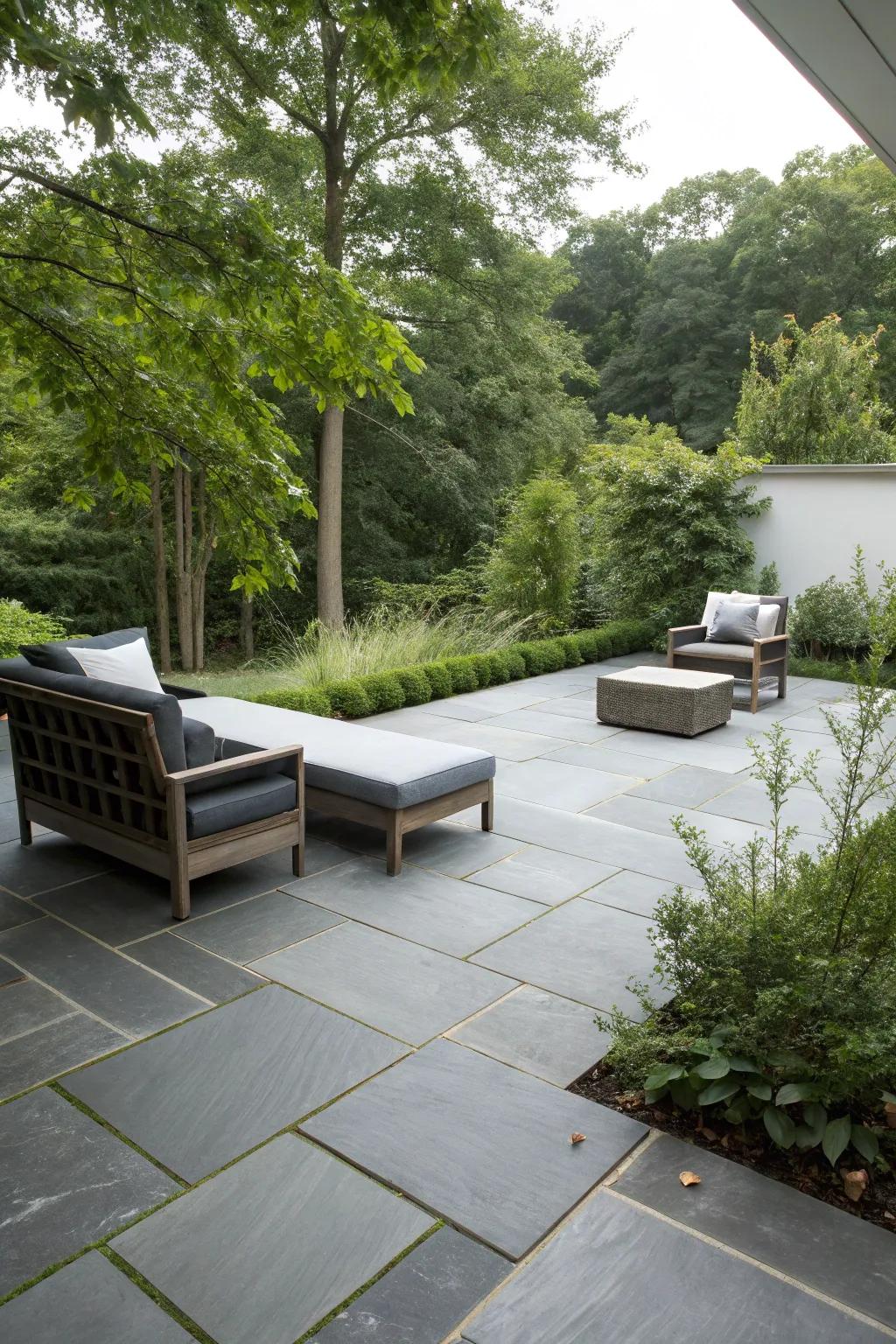 Achieve elegance with a minimalist bluestone patio design.