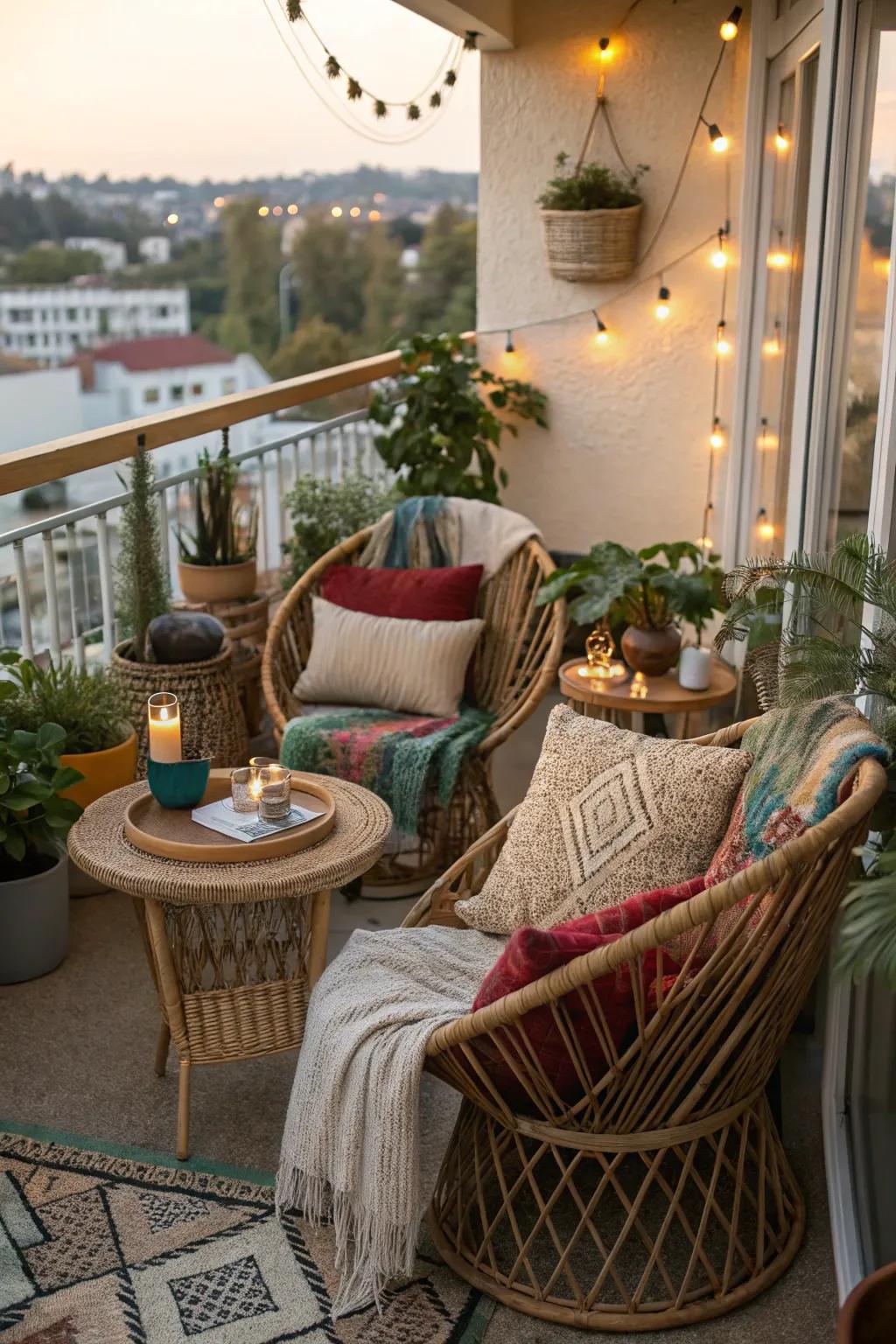 Rattan and wicker furniture create an airy and stylish look.