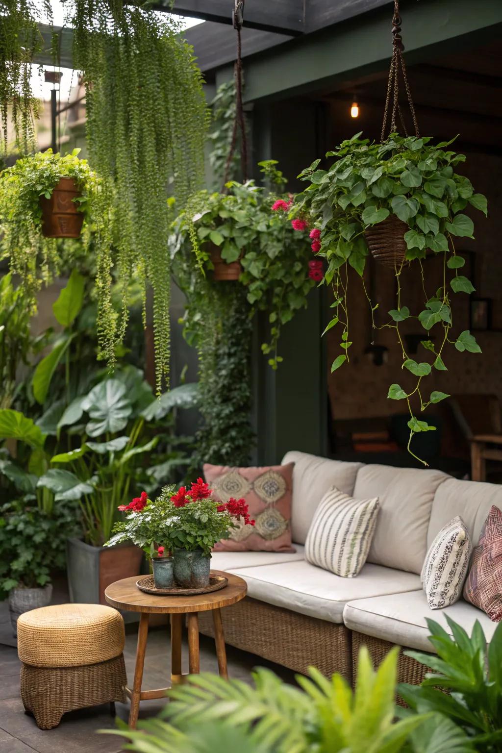Plants breathe life into a boho seating area.