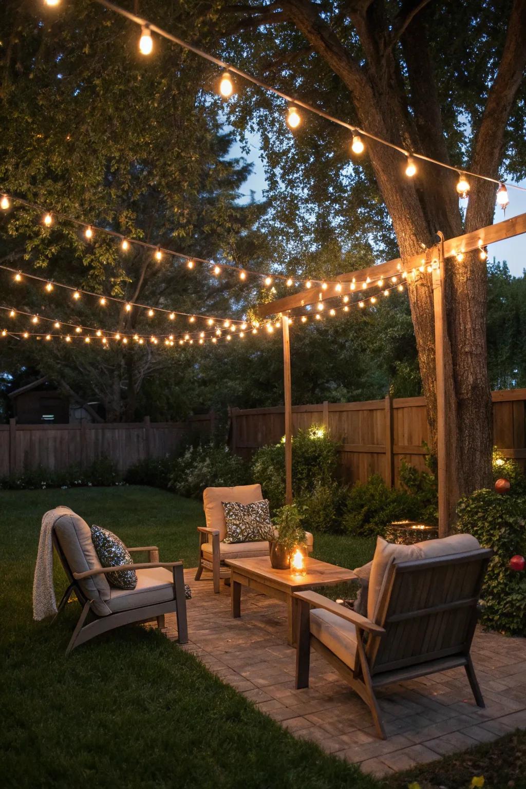 String lights add a touch of magic to any outdoor party.
