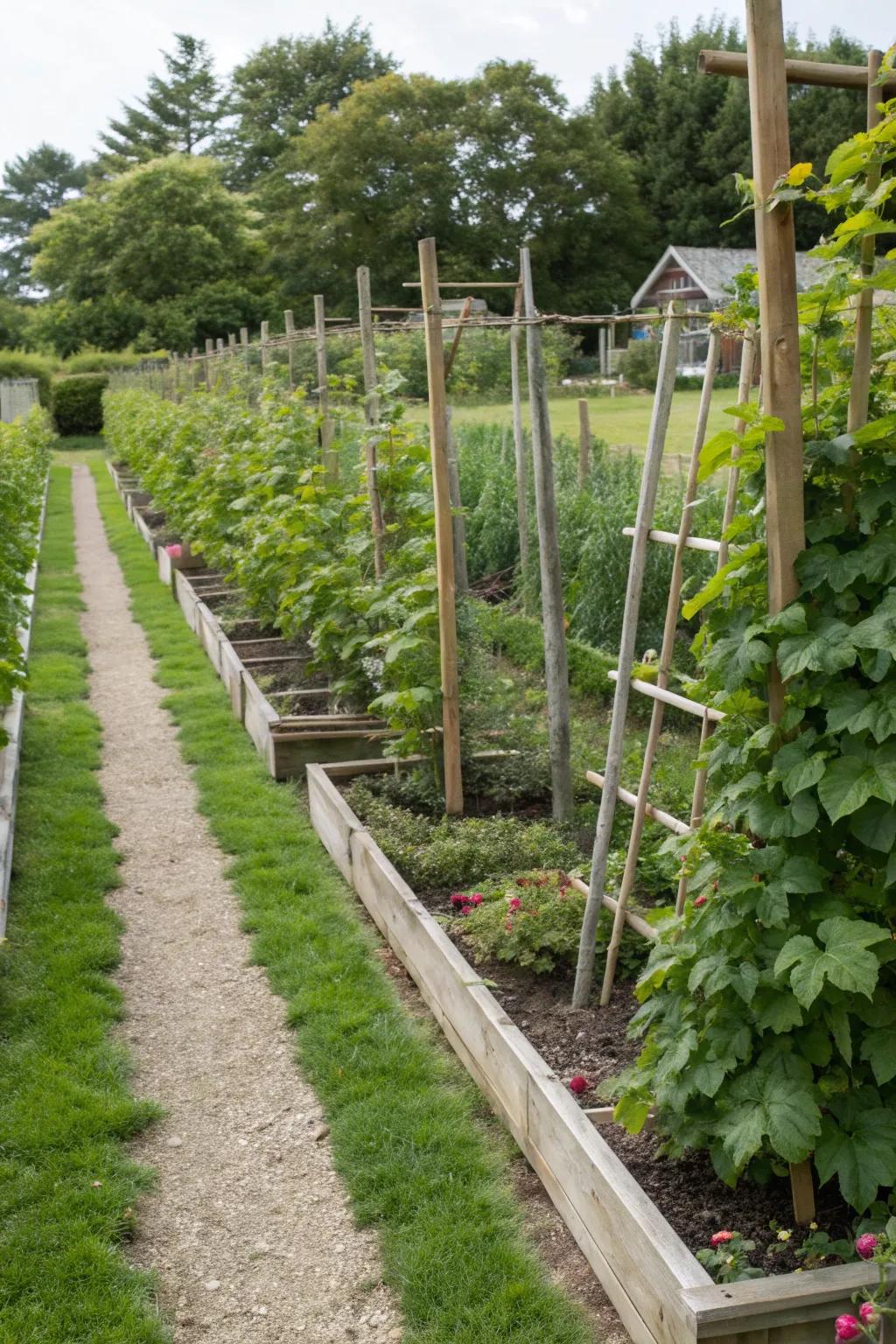 Trellises as garden borders keep your space tidy and productive.