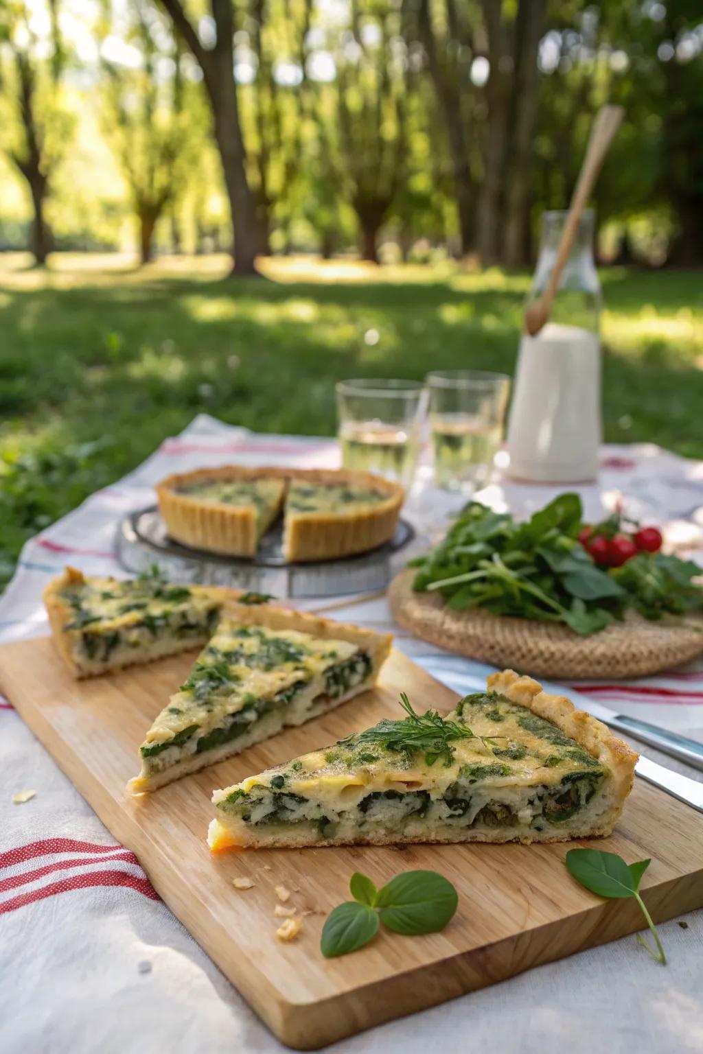 Savor the flavors of a homemade quiche in every bite.