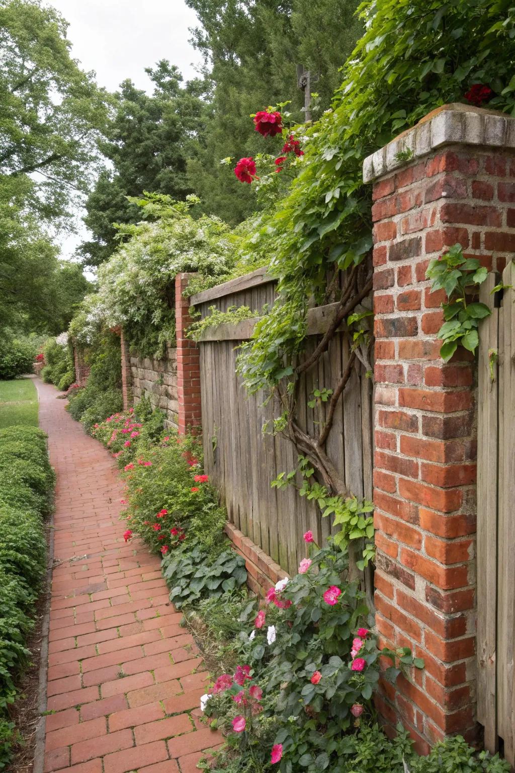 A garden-integrated fence with greenery weaving through
