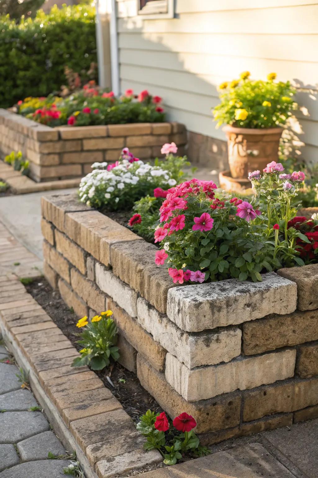 Elegant raised brick beds add height and definition.