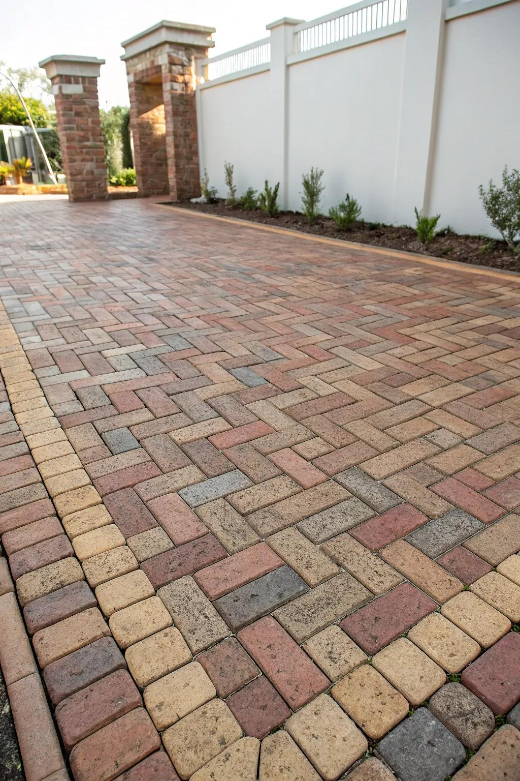 A herringbone paving pattern adds character to the courtyard.