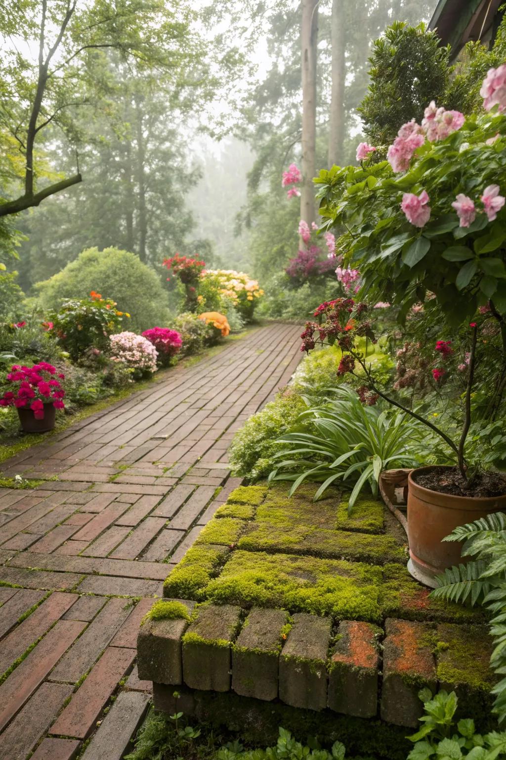 A garden-integrated brick deck blurs the lines between indoors and out.
