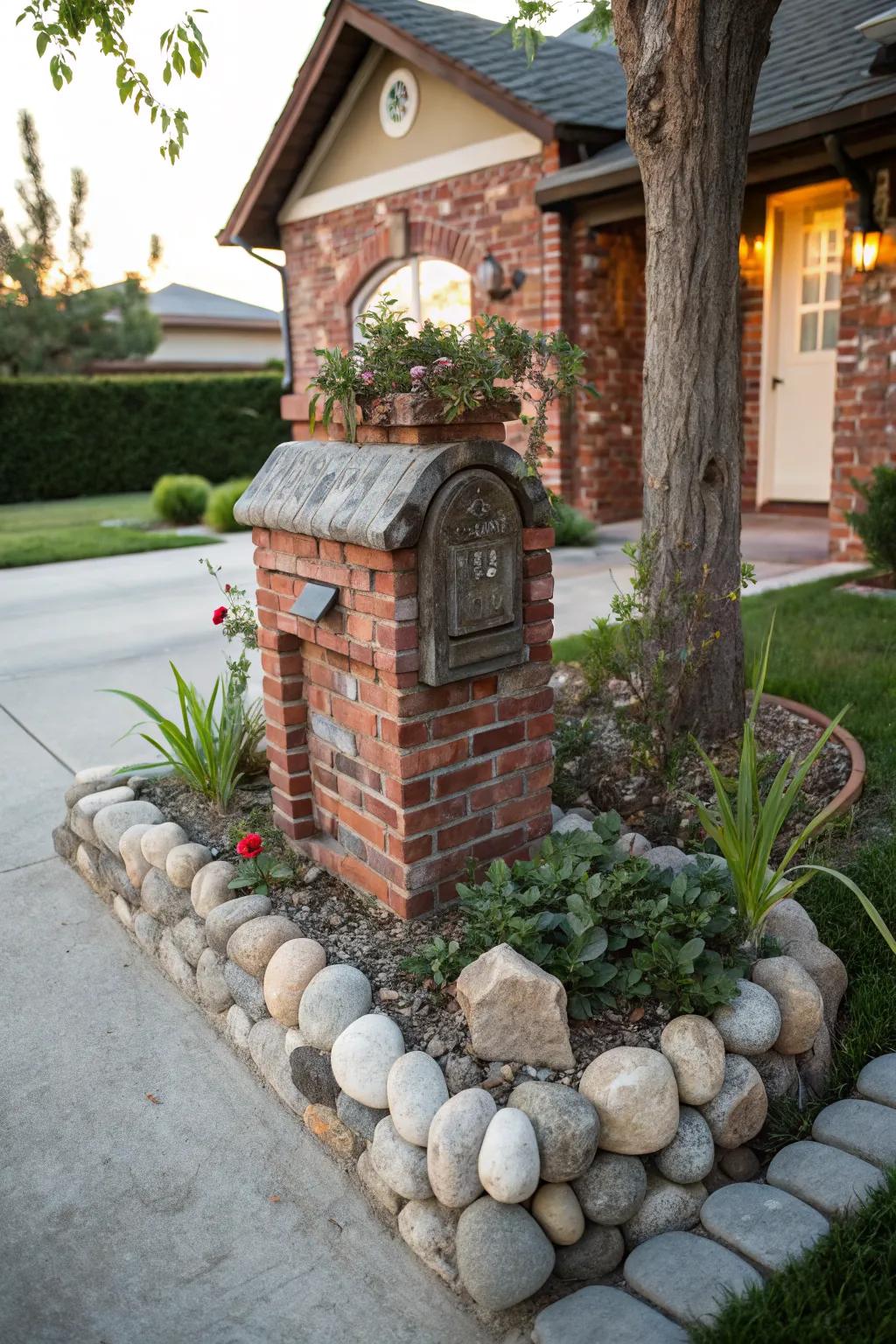 Decorative stones frame this neat brick mailbox.