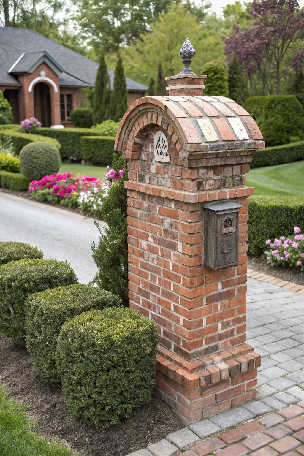 Achieve a timeless look with an arched brick design on your mailbox.