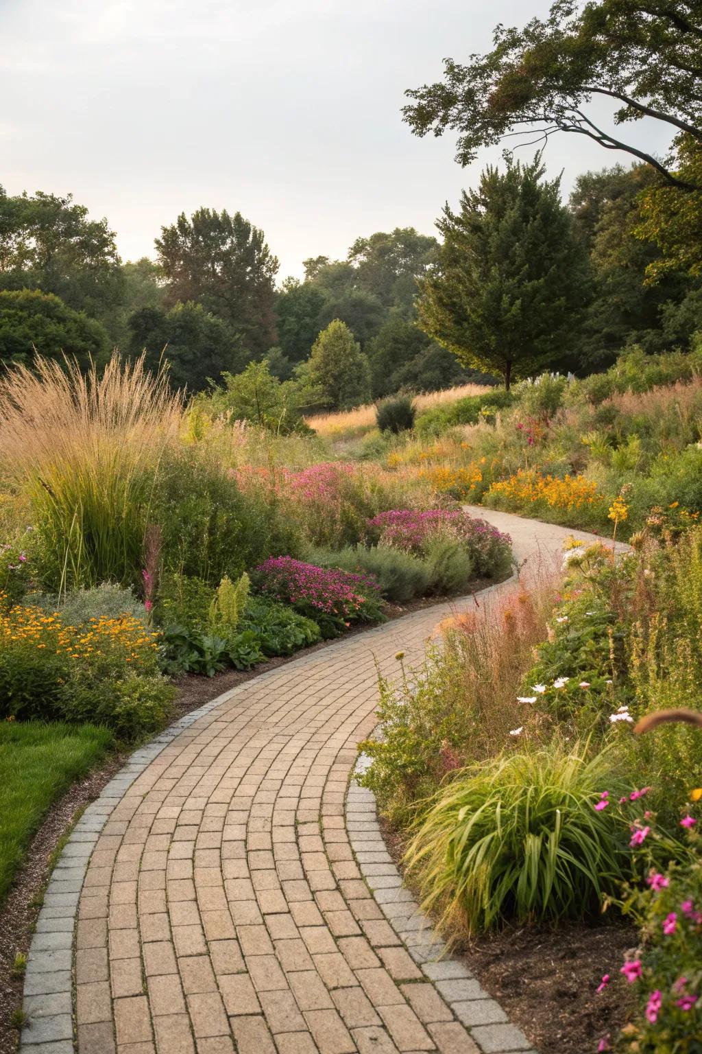 A curved walkway that invites you to explore the garden.