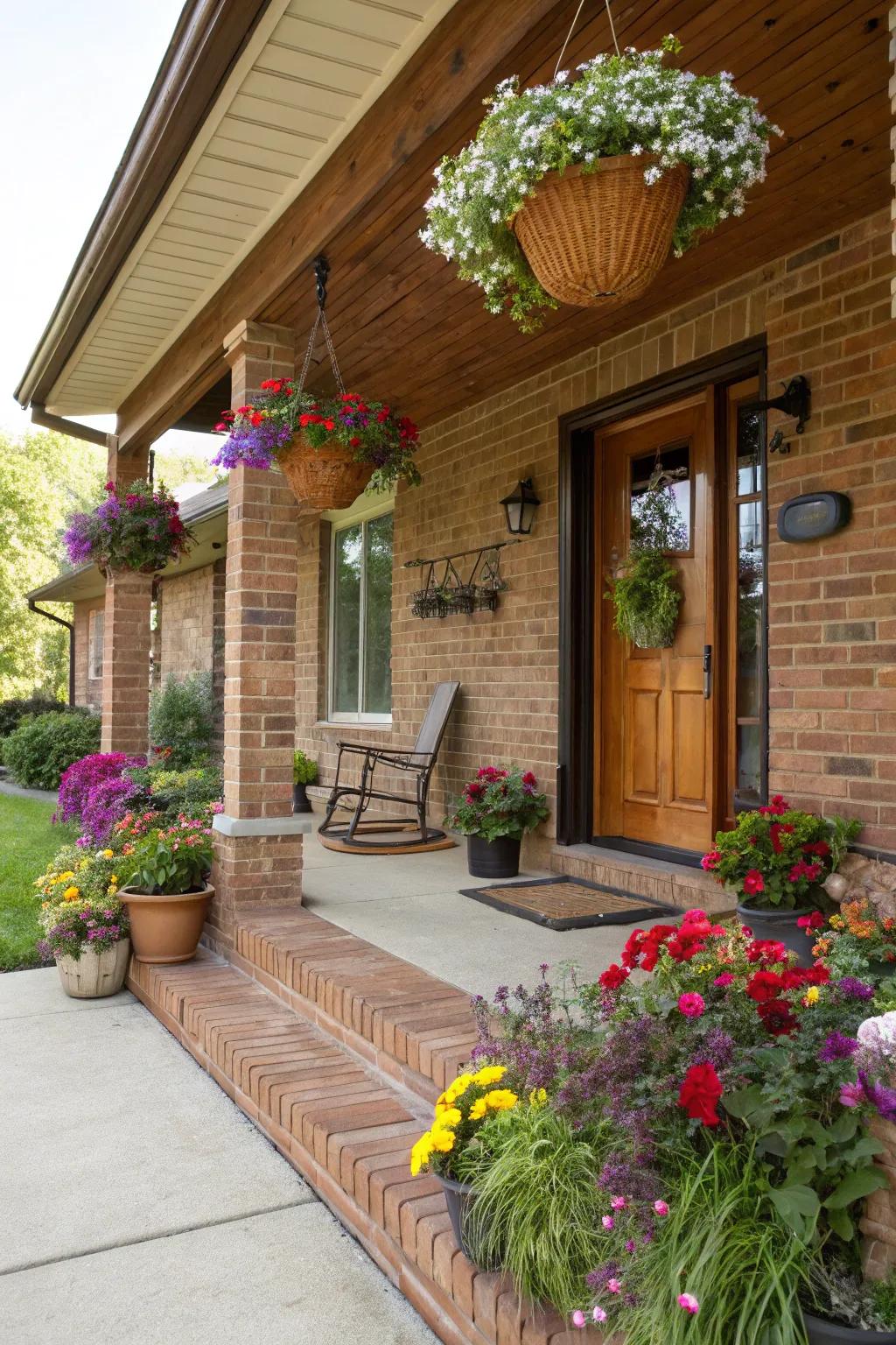 Potted plants and hanging baskets turn your porch into a charming retreat.