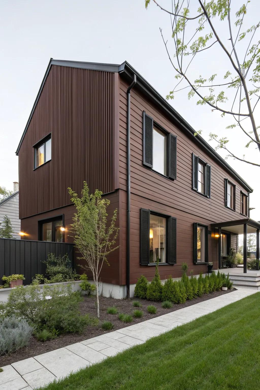Modern brown exterior with black accents for a sleek look.