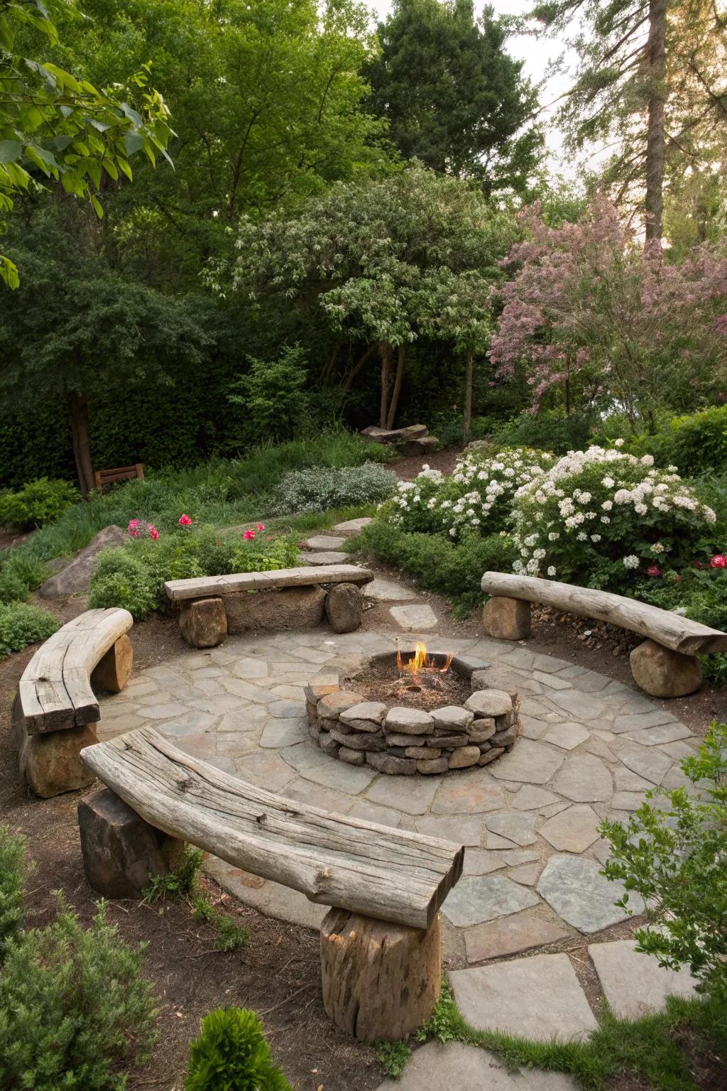 Log benches complement the natural beauty of your garden.