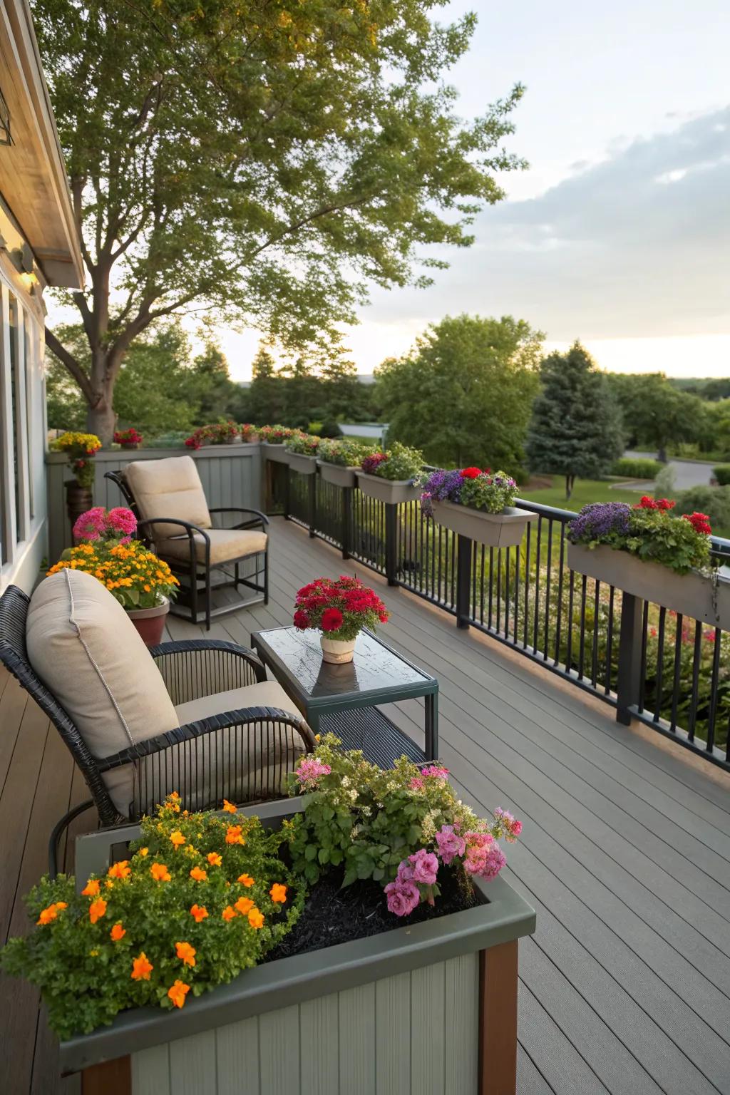 Planter benches bring nature closer, enhancing your deck's beauty.