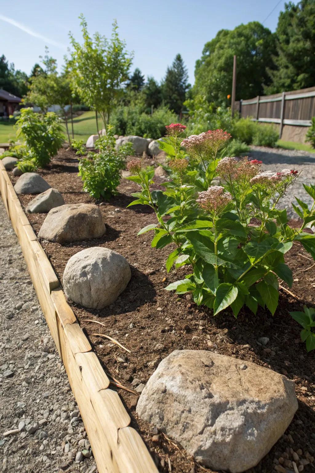 Bull rocks used as a mulch alternative, providing texture and weed control.