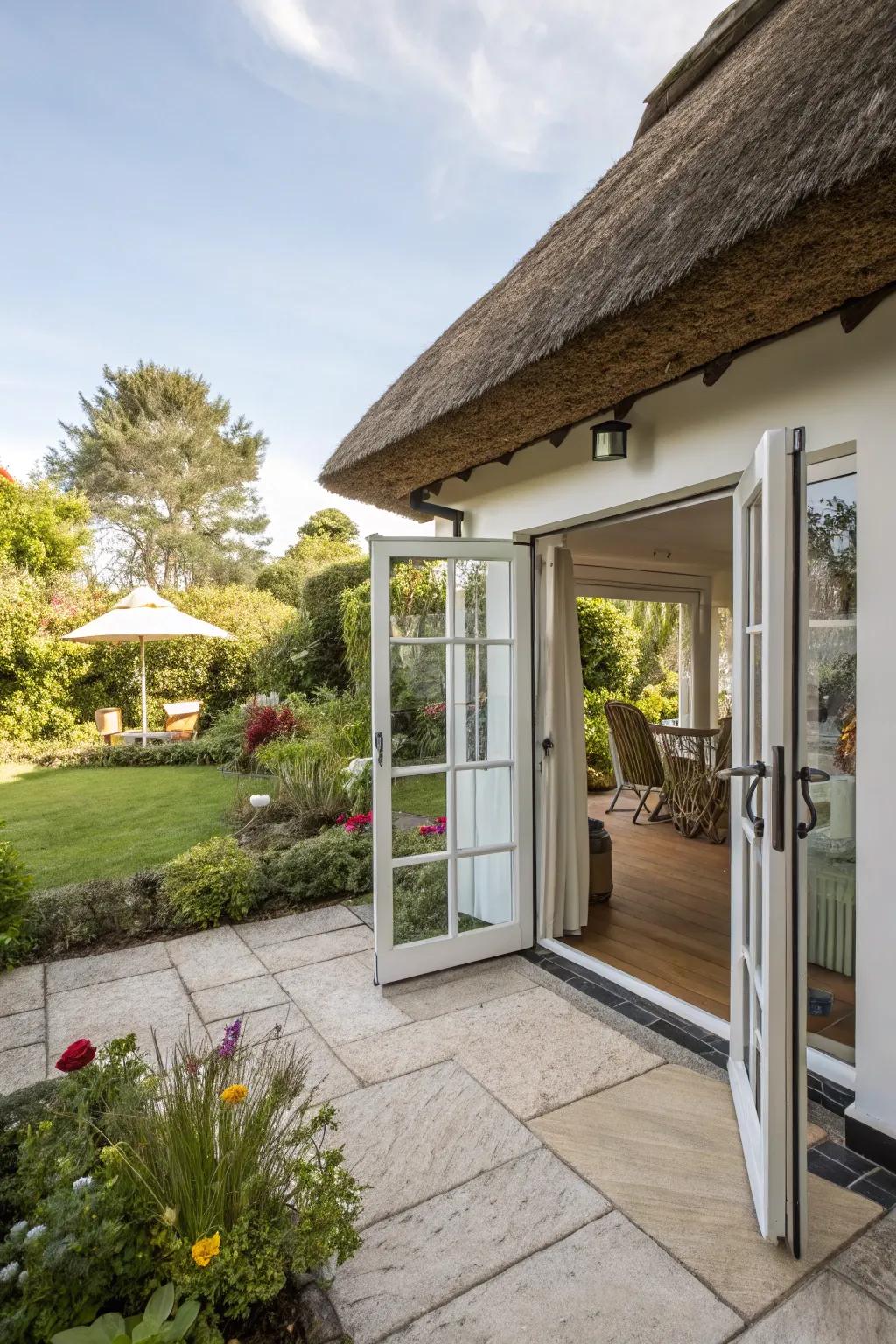 Large patio doors create a seamless transition from indoor to outdoor living.
