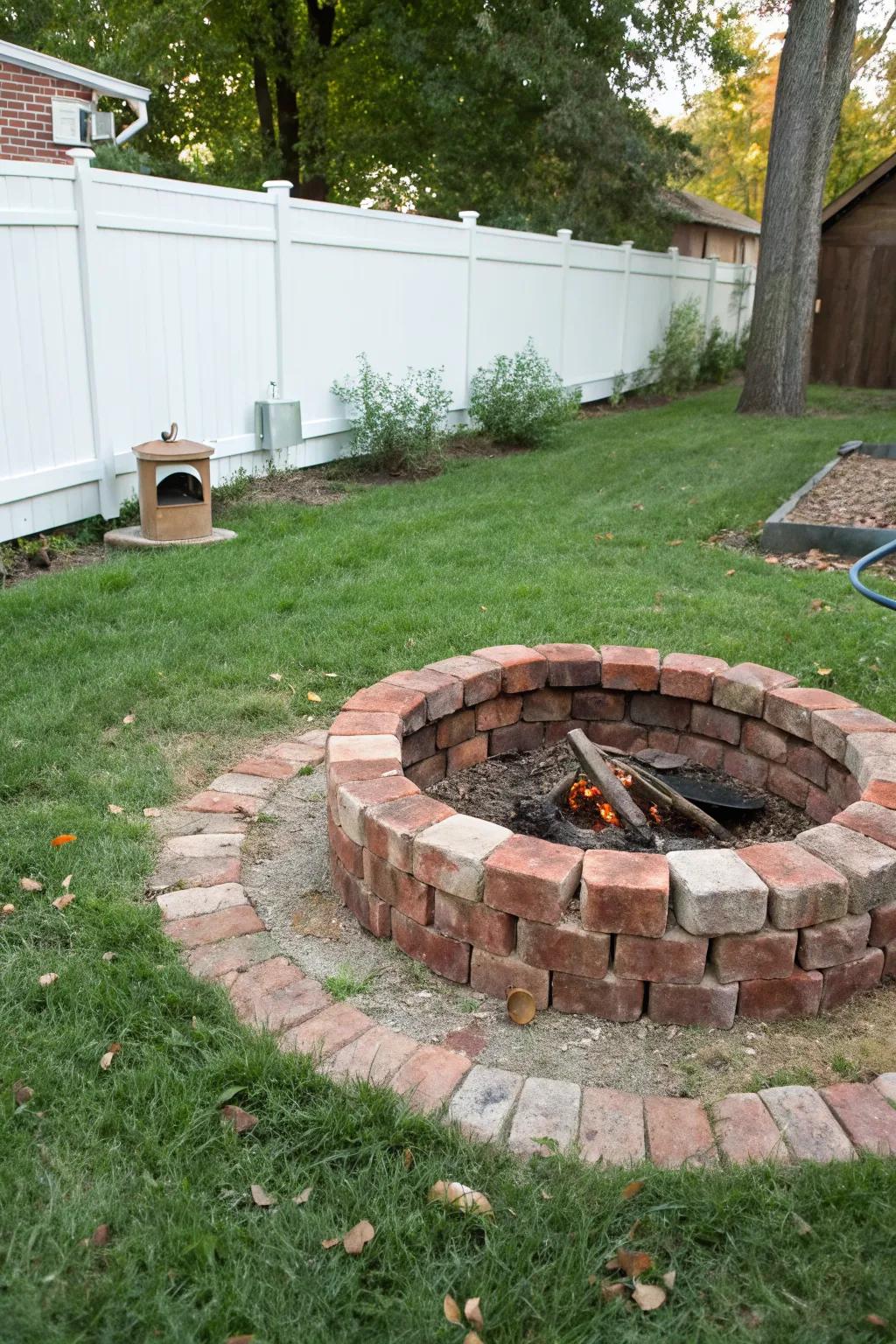 Add a personal touch with a DIY brick fire pit.