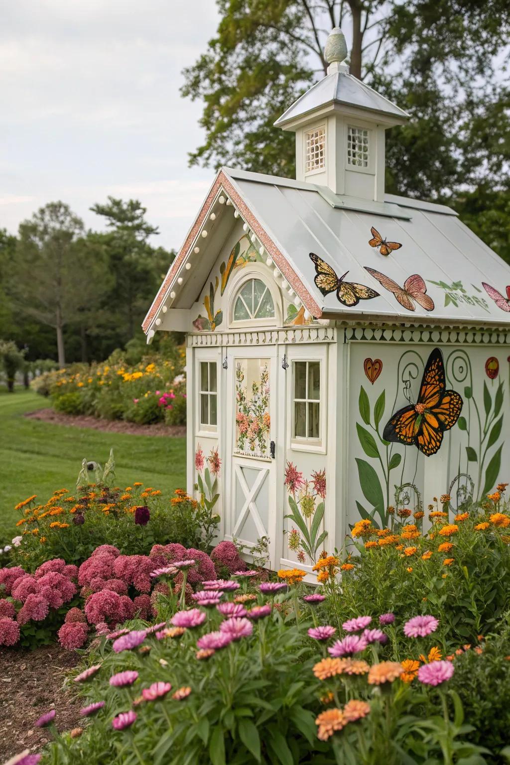Nature-inspired motifs create a harmonious garden aesthetic.