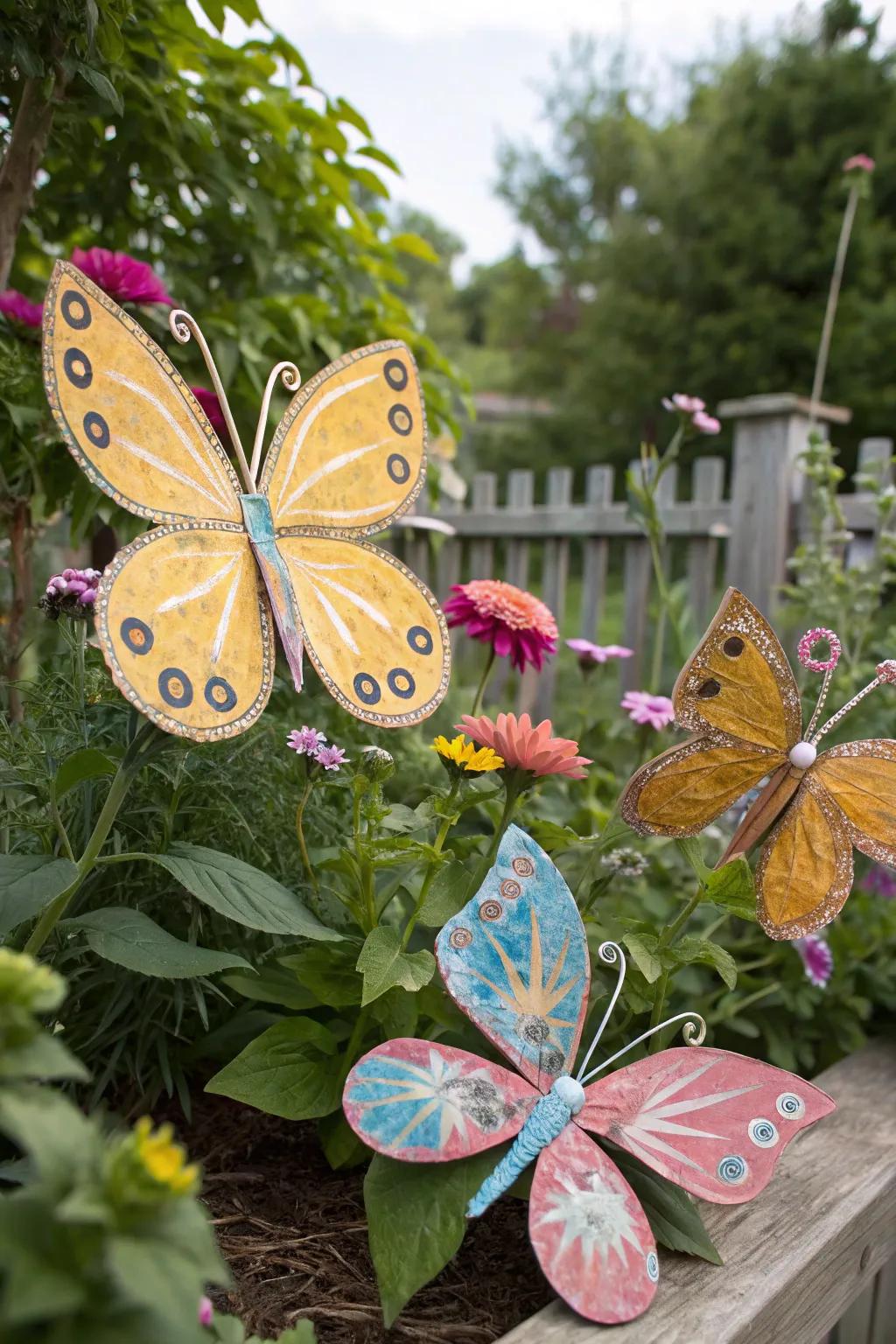 Craft your own recycled butterfly decorations for a personal touch.