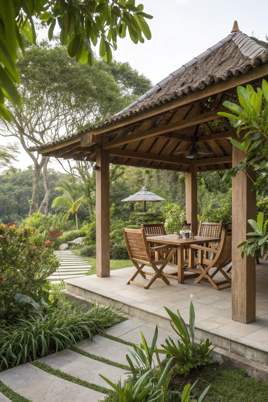 Natural wood furniture adds warmth and charm.