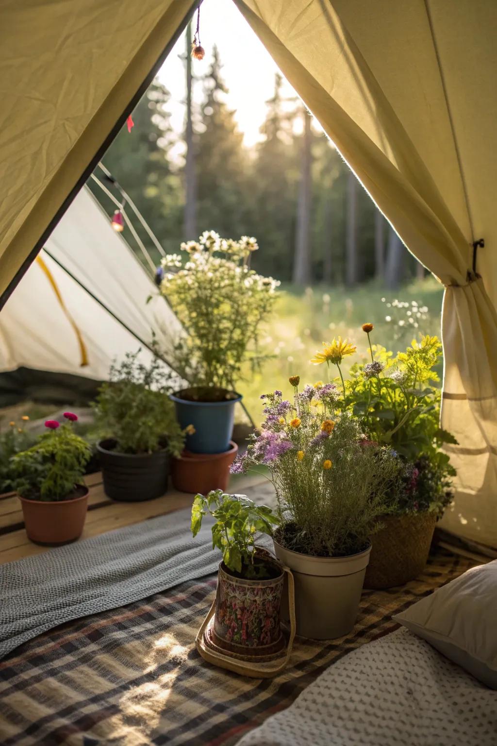 Nature elements bring life and freshness to your tent environment.