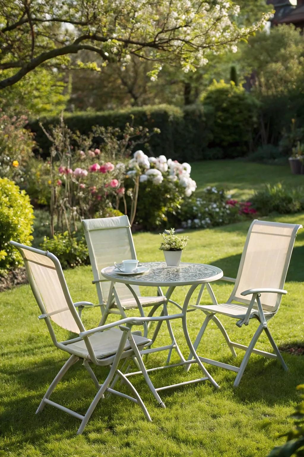 Lightweight furniture is easy to rearrange on grass