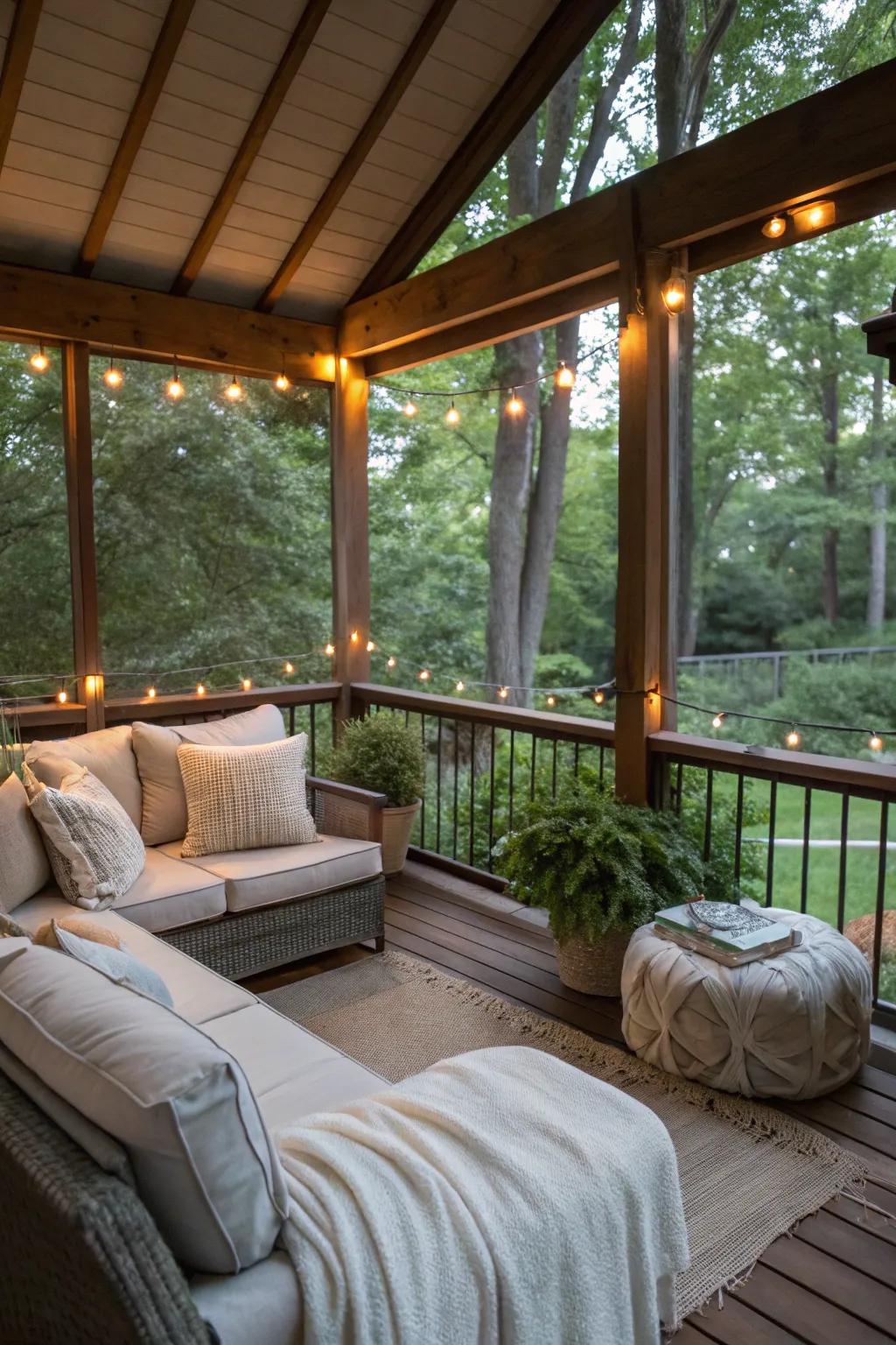 Enjoy the outdoors without the bugs on this inviting screened-in deck