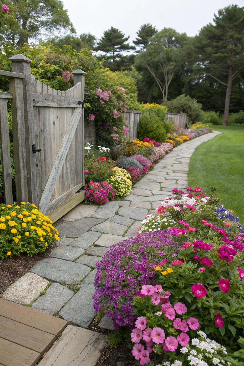 Vibrant flower beds adding color and charm.