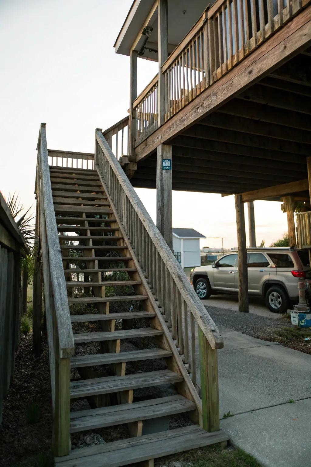 Stair access seamlessly connects your carport and deck.