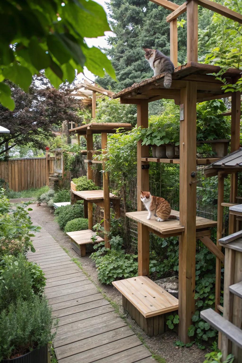 Elevated spaces for adventurous cats to climb and observe.