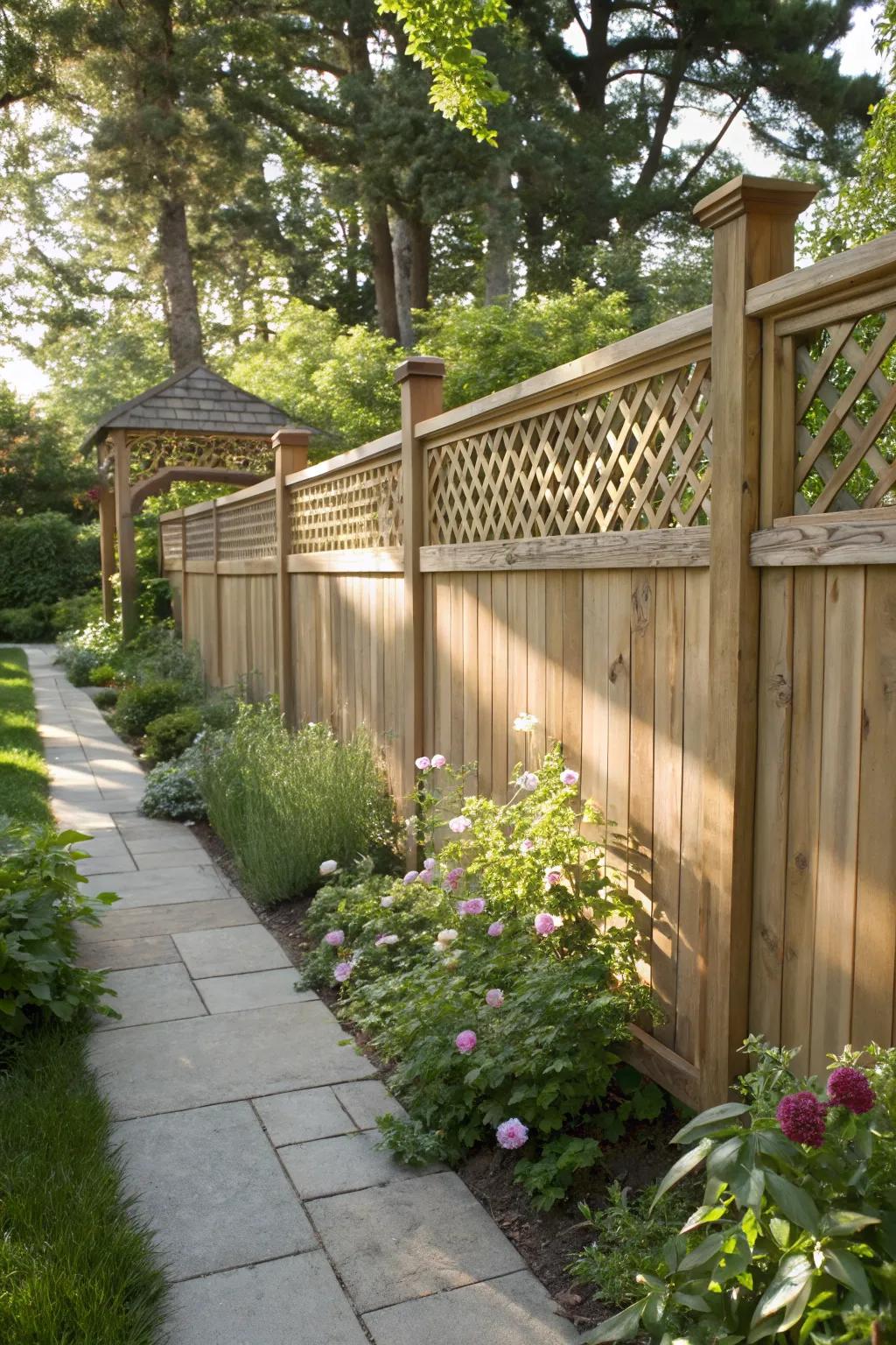 Lattice tops provide style and light to this cedar fence.
