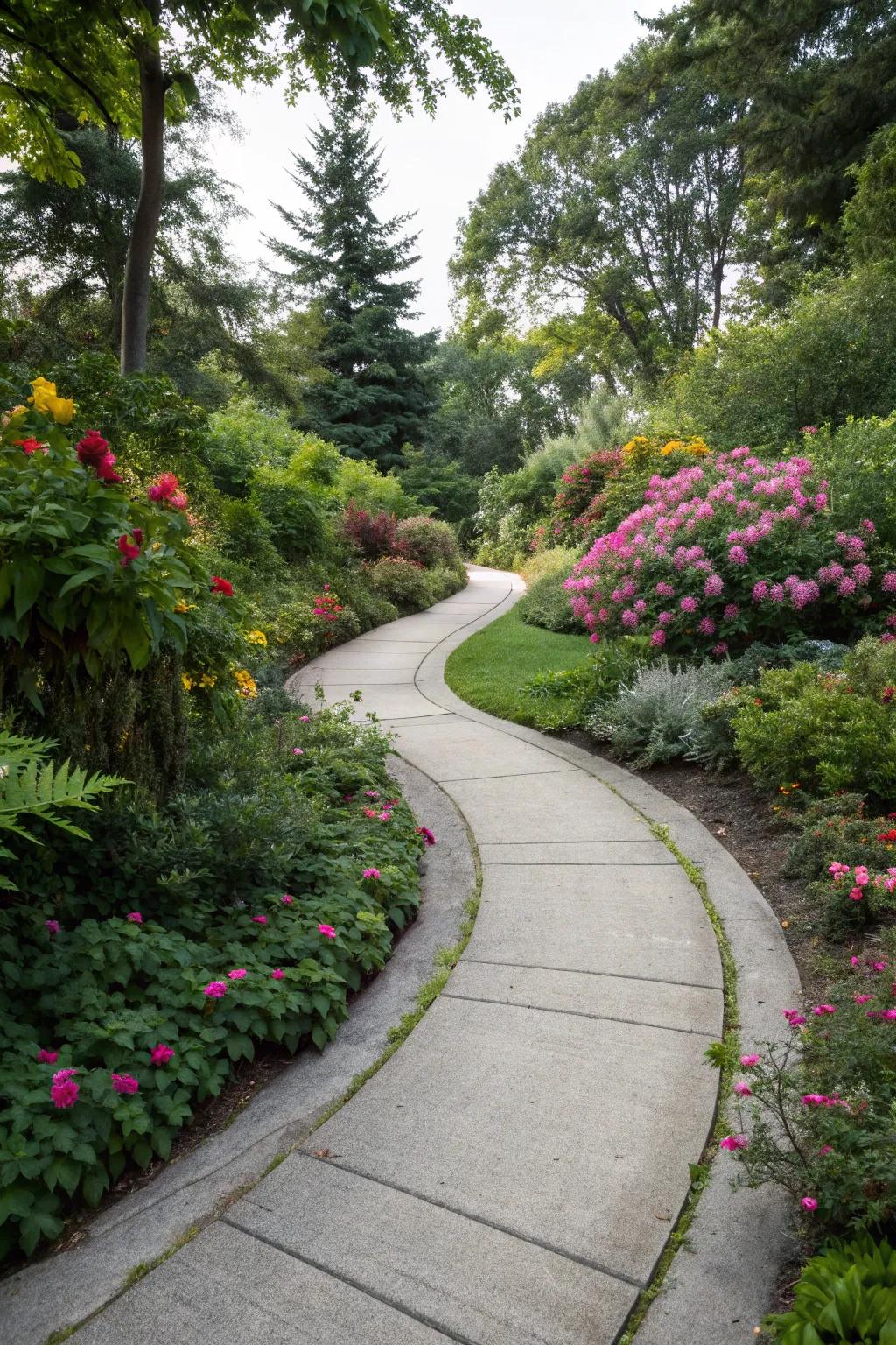 Curved paths lead to unexpected garden discoveries.
