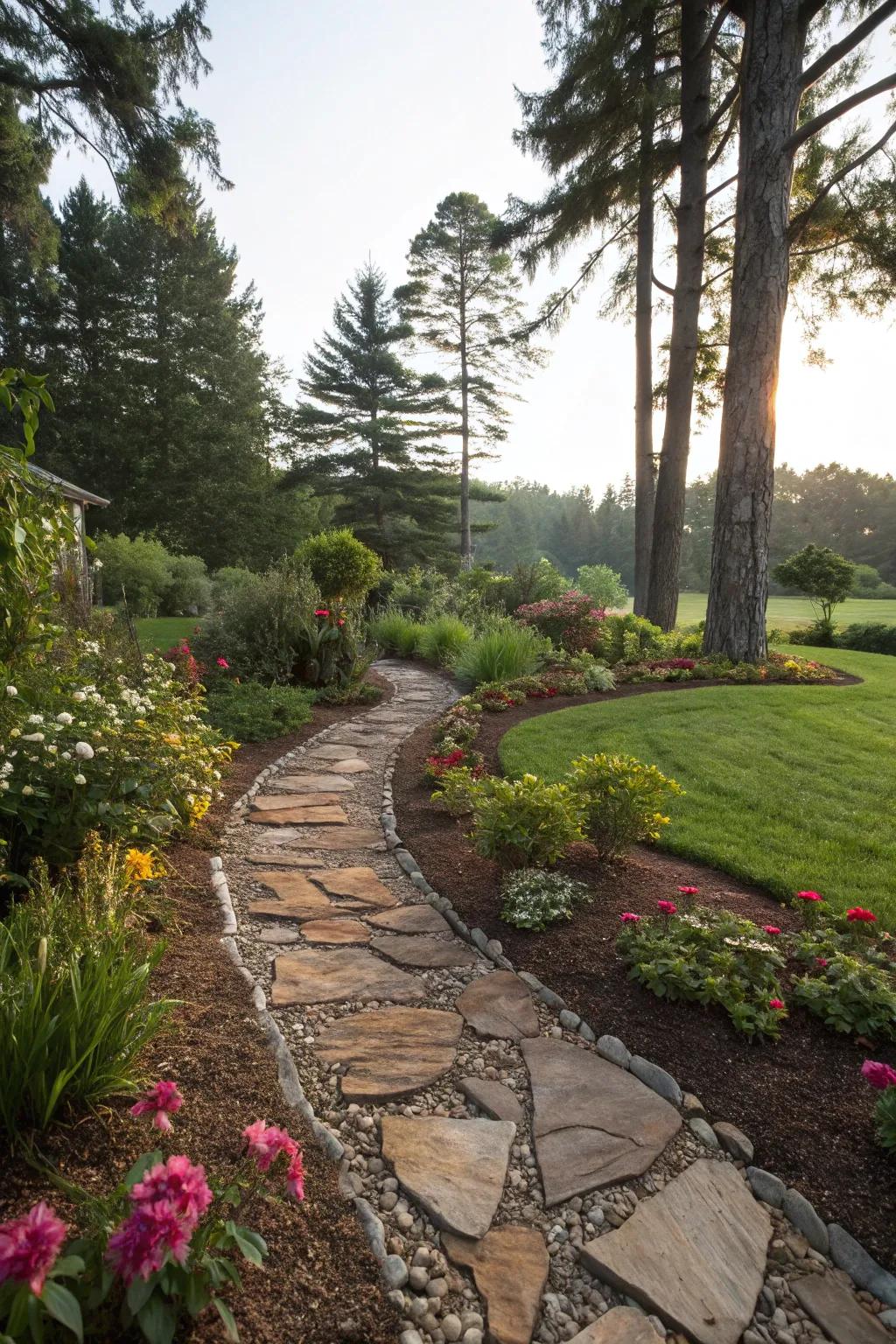 Mulch and stone pathways create structure and beauty in your garden.