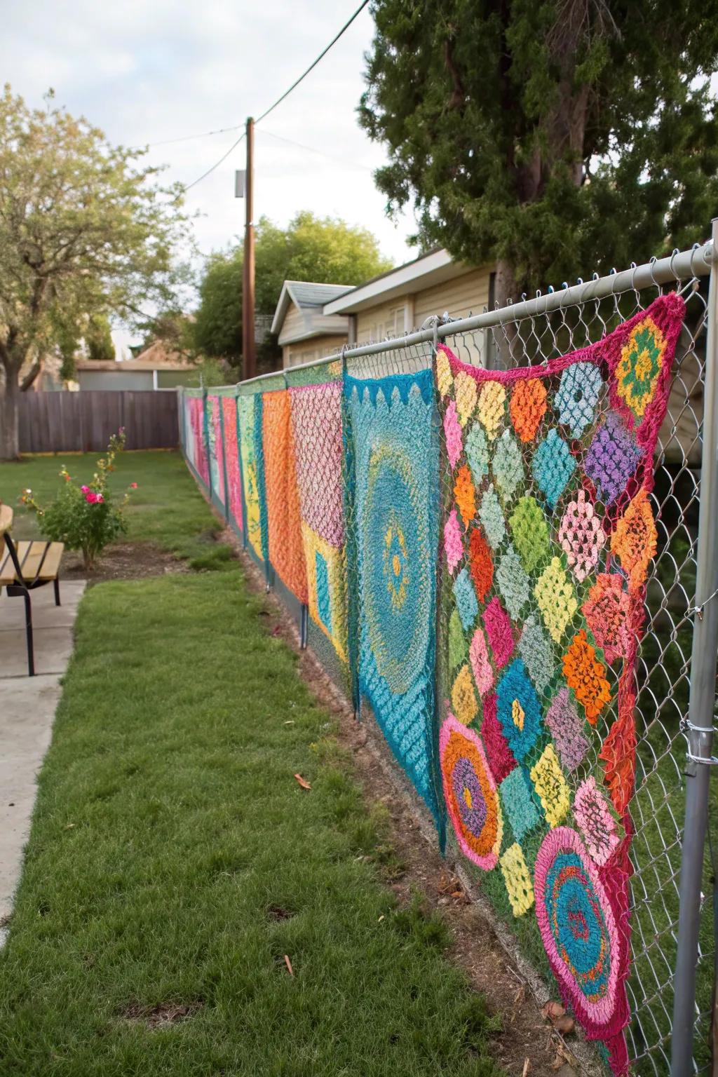 Add warmth and texture to your fence with crochet art.