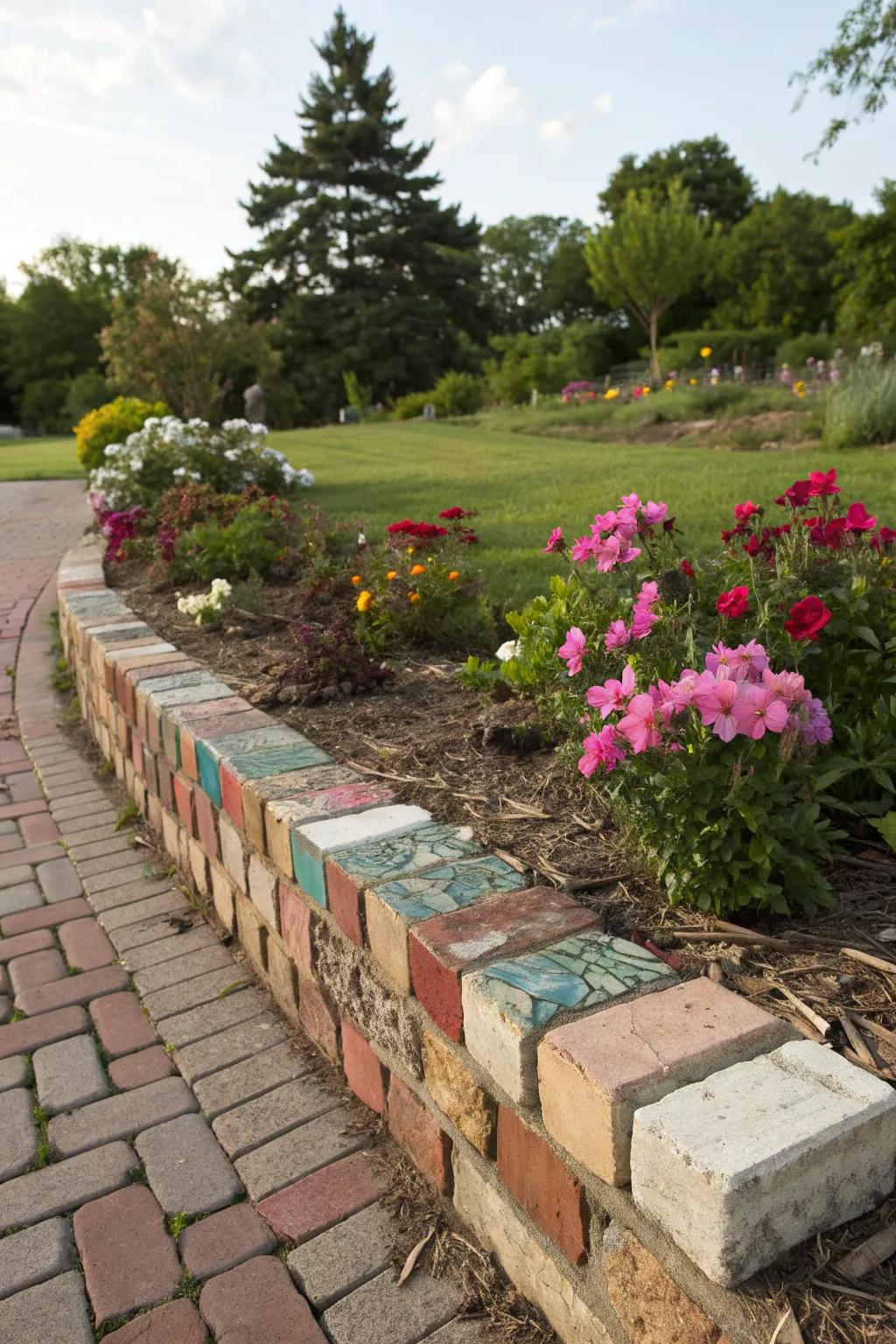 Recycled materials can create charming and cost-effective garden edges.